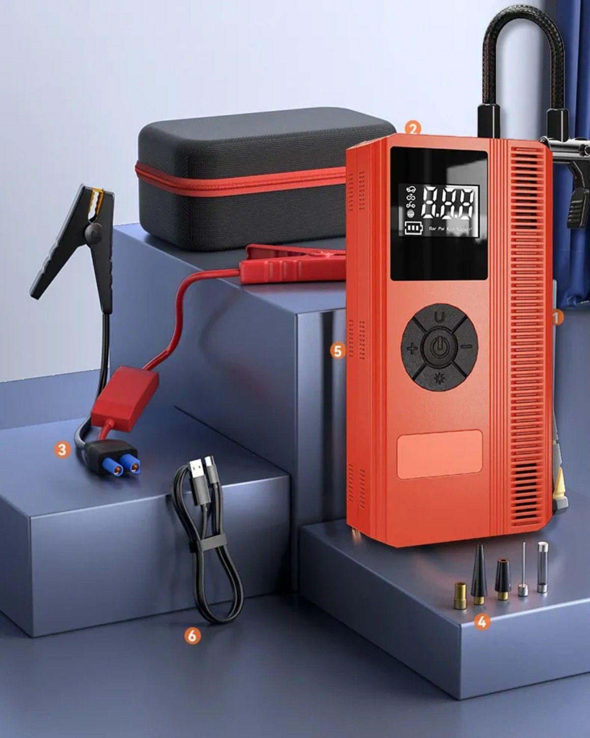 Arrancador 9000mAh Con Compresor 150PSI 6000A Para Coche Y Emergencias-1