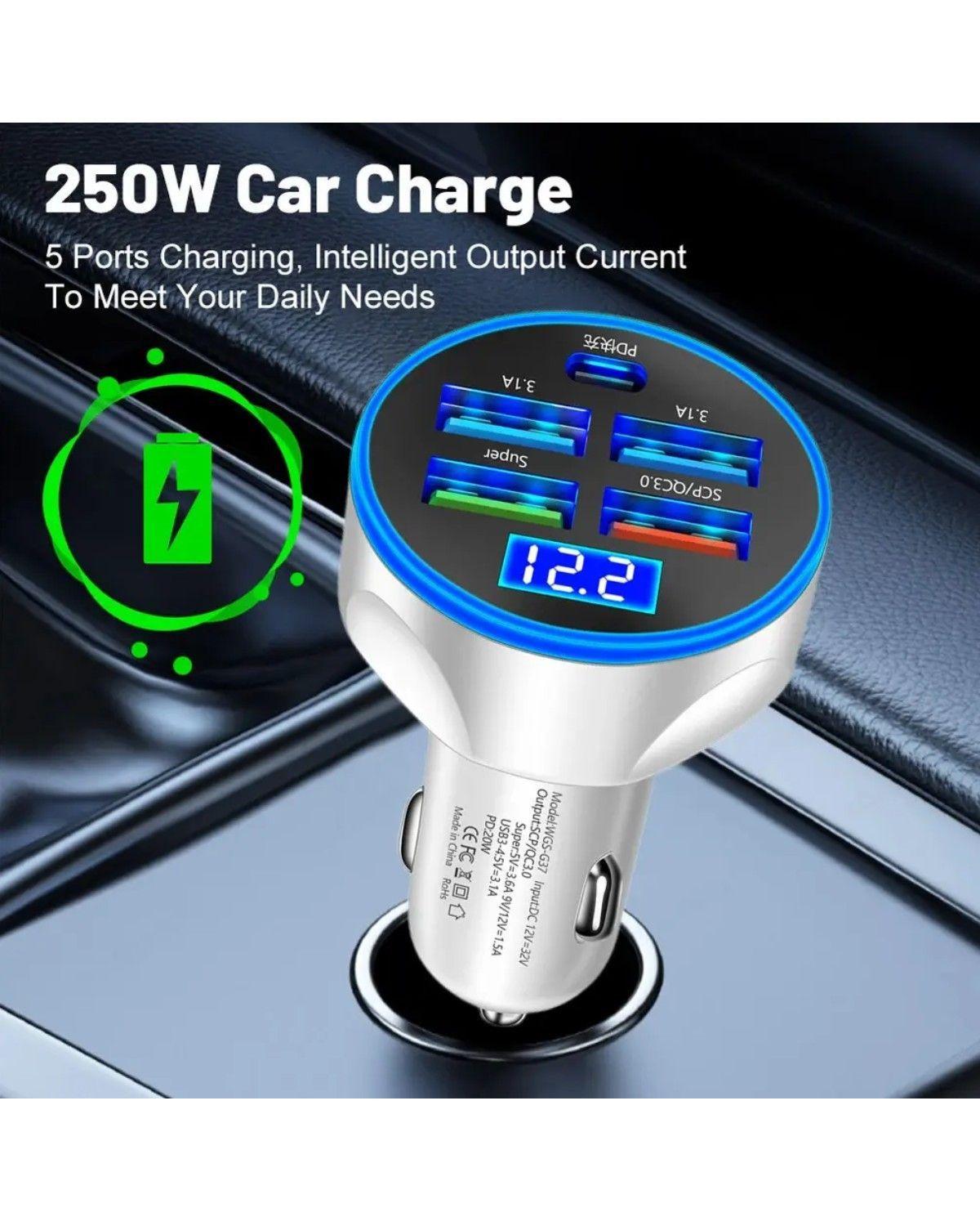 Cargador Para Auto Pd Usb C 5 Puertos Carga Rapida 3.0 Qc-1