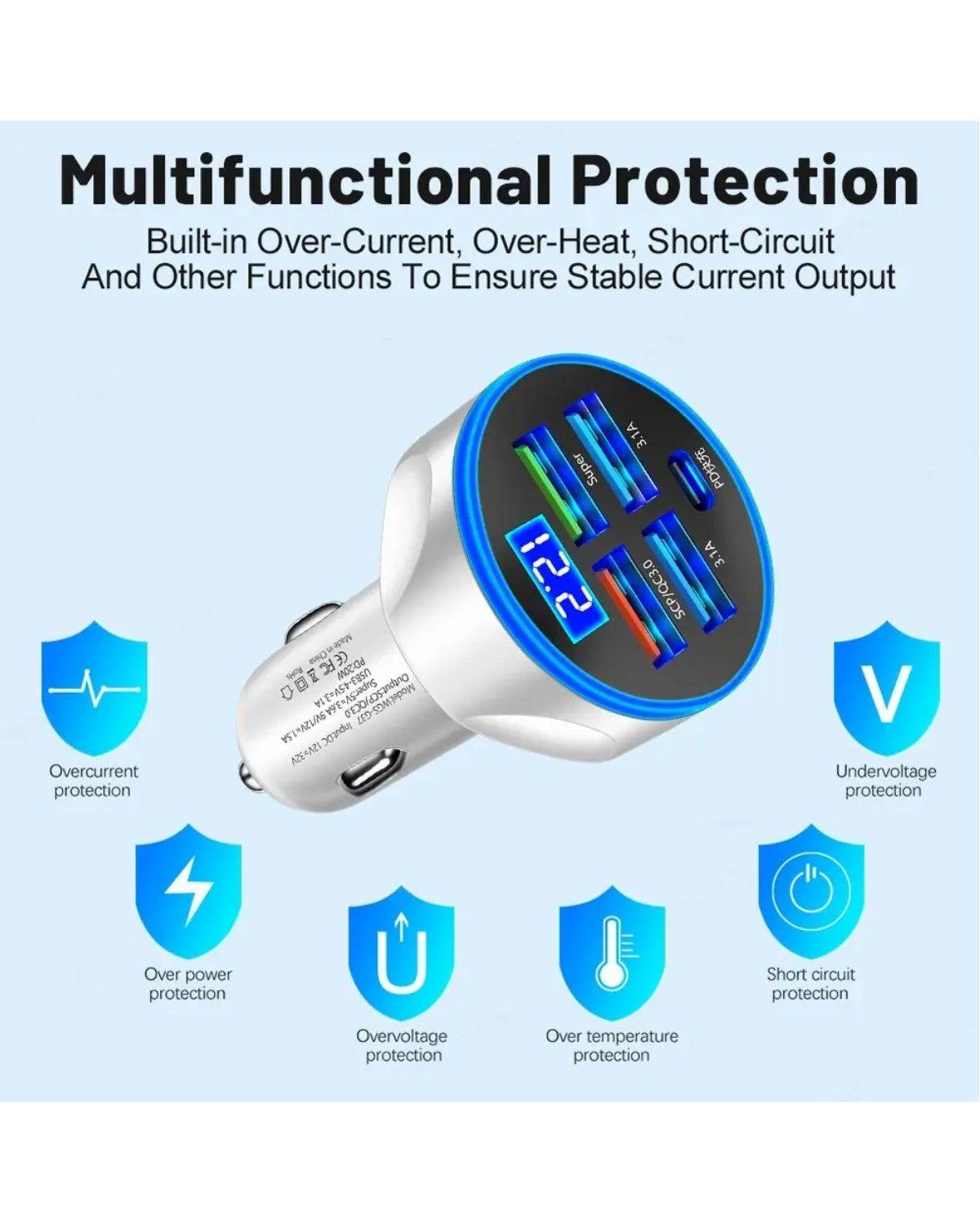 Cargador Para Auto Pd Usb C 5 Puertos Carga Rapida 3.0 Qc-3