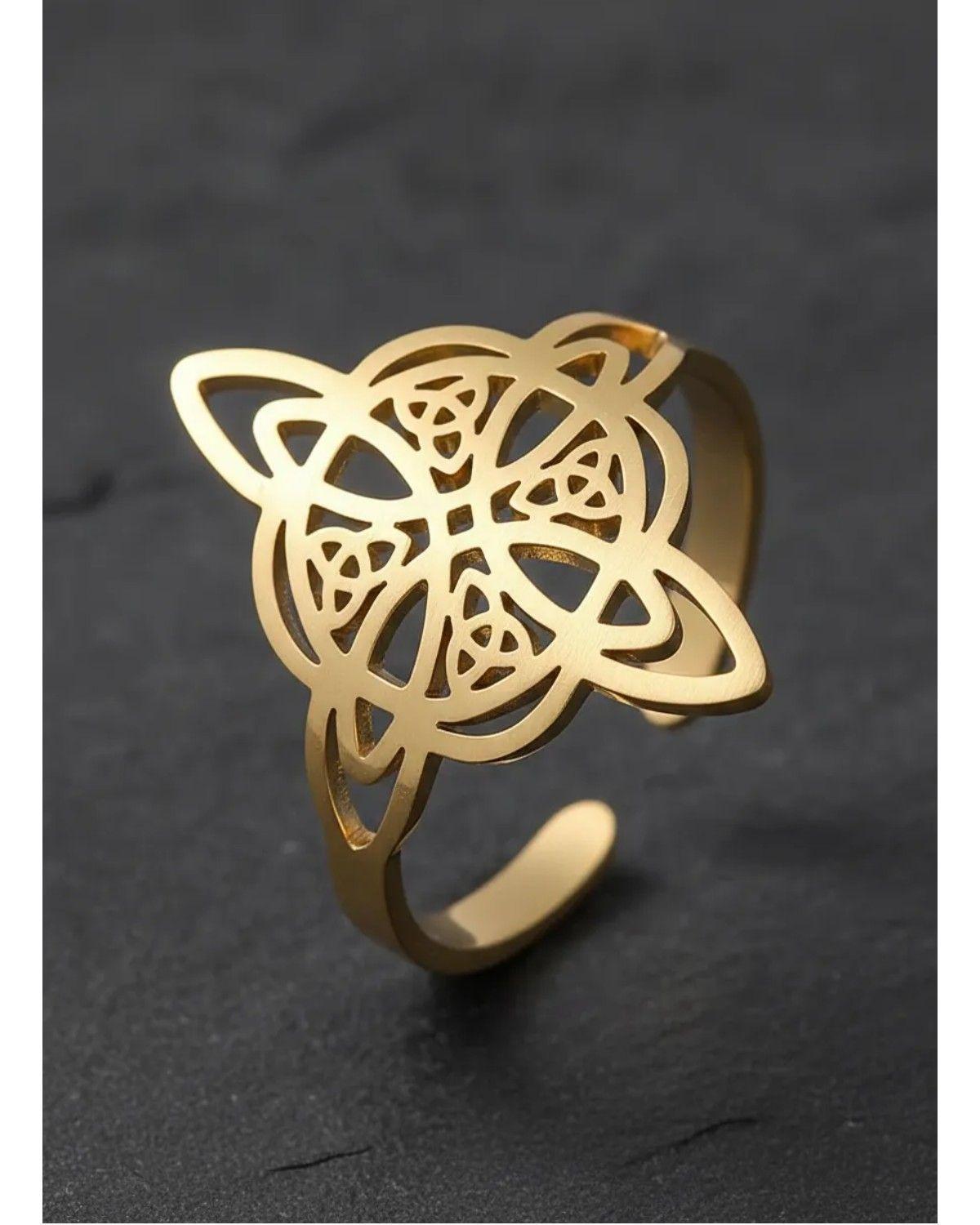 Anillo Protección Nudo Bruja Acero Inoxidable Chapado 18k-2