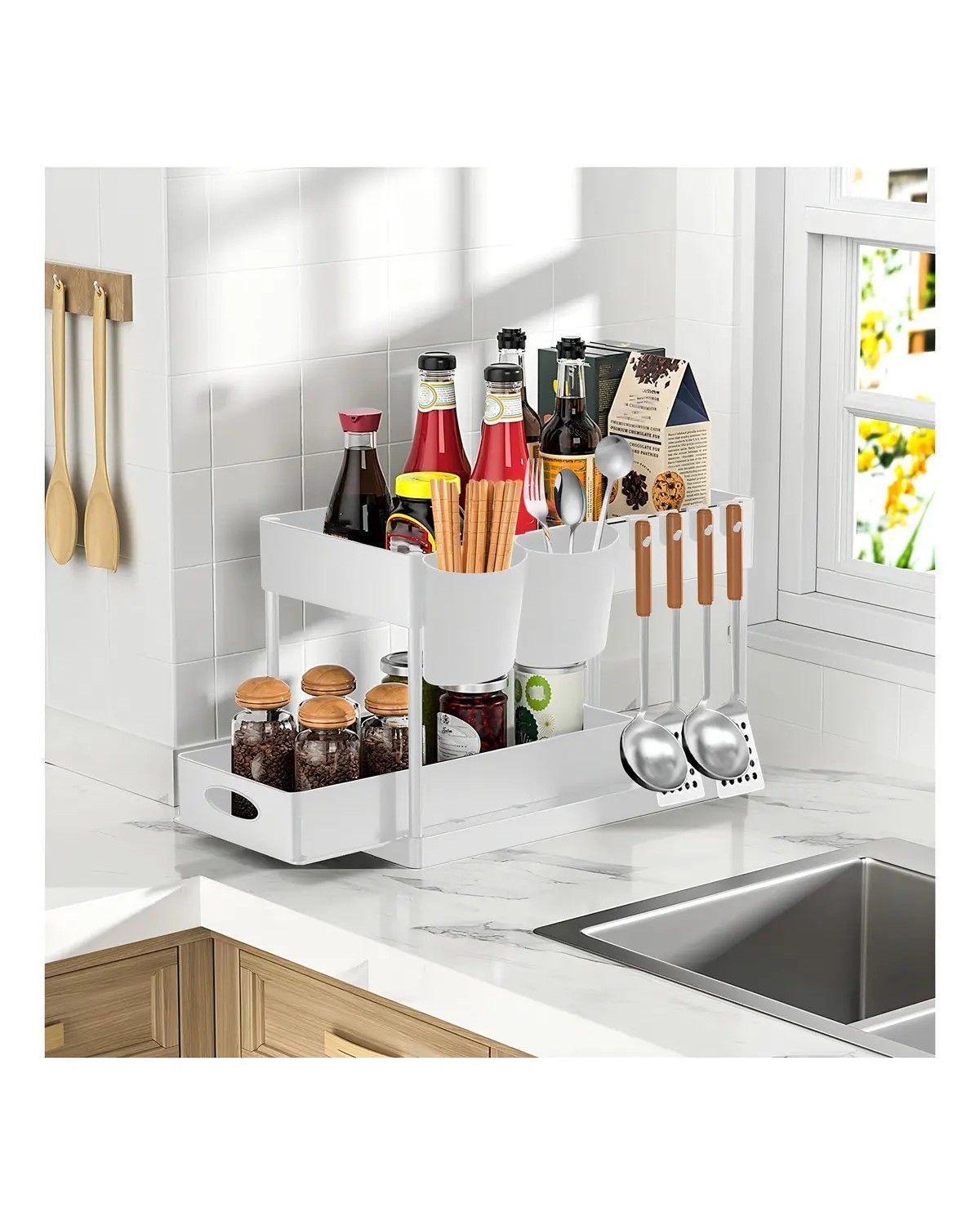 Estante Organizador Vidita Blanco 2 Niveles Con Cajón Para Baño Cocina-2
