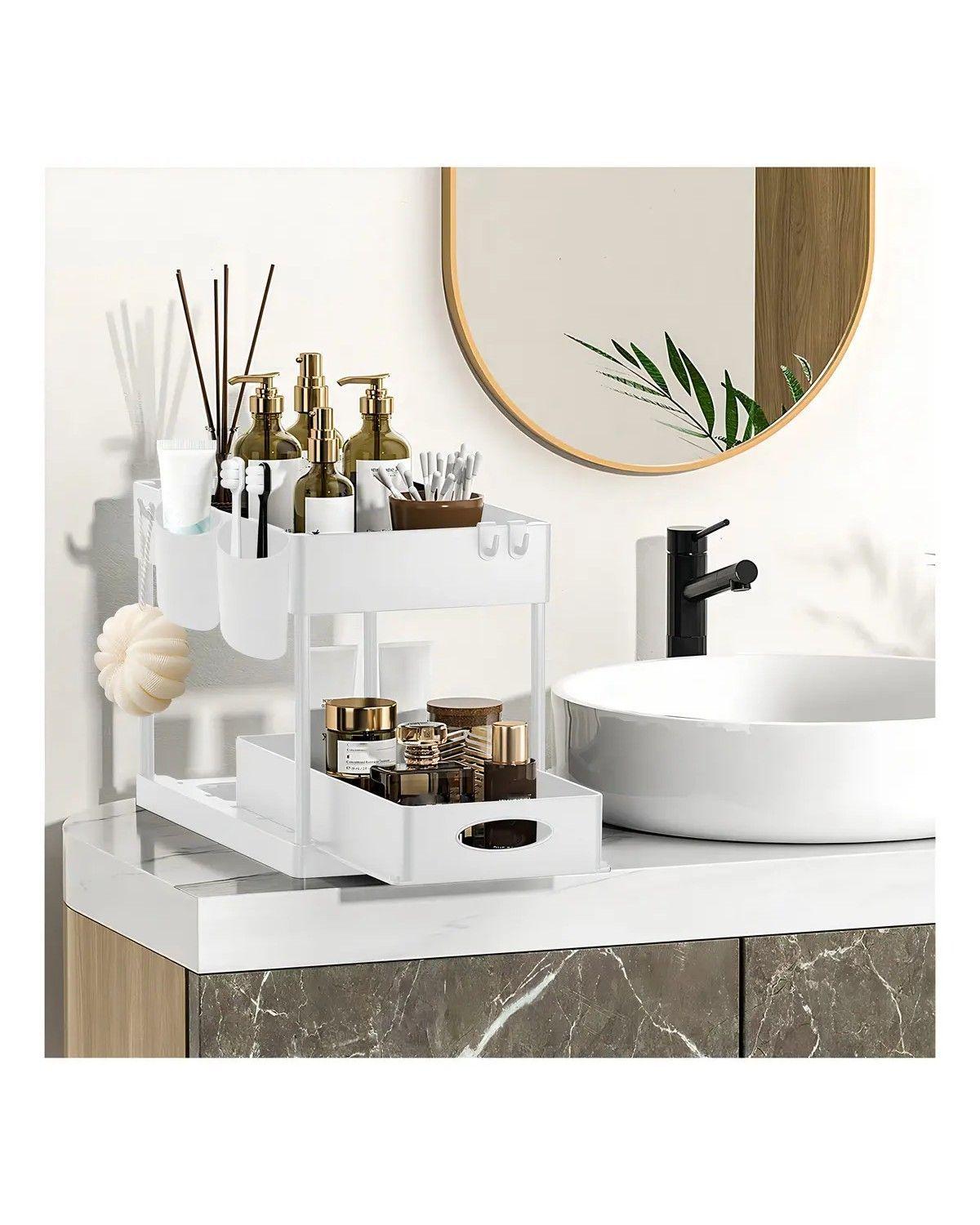 Estante Organizador Vidita Blanco 2 Niveles Con Cajón Para Baño Cocina-3