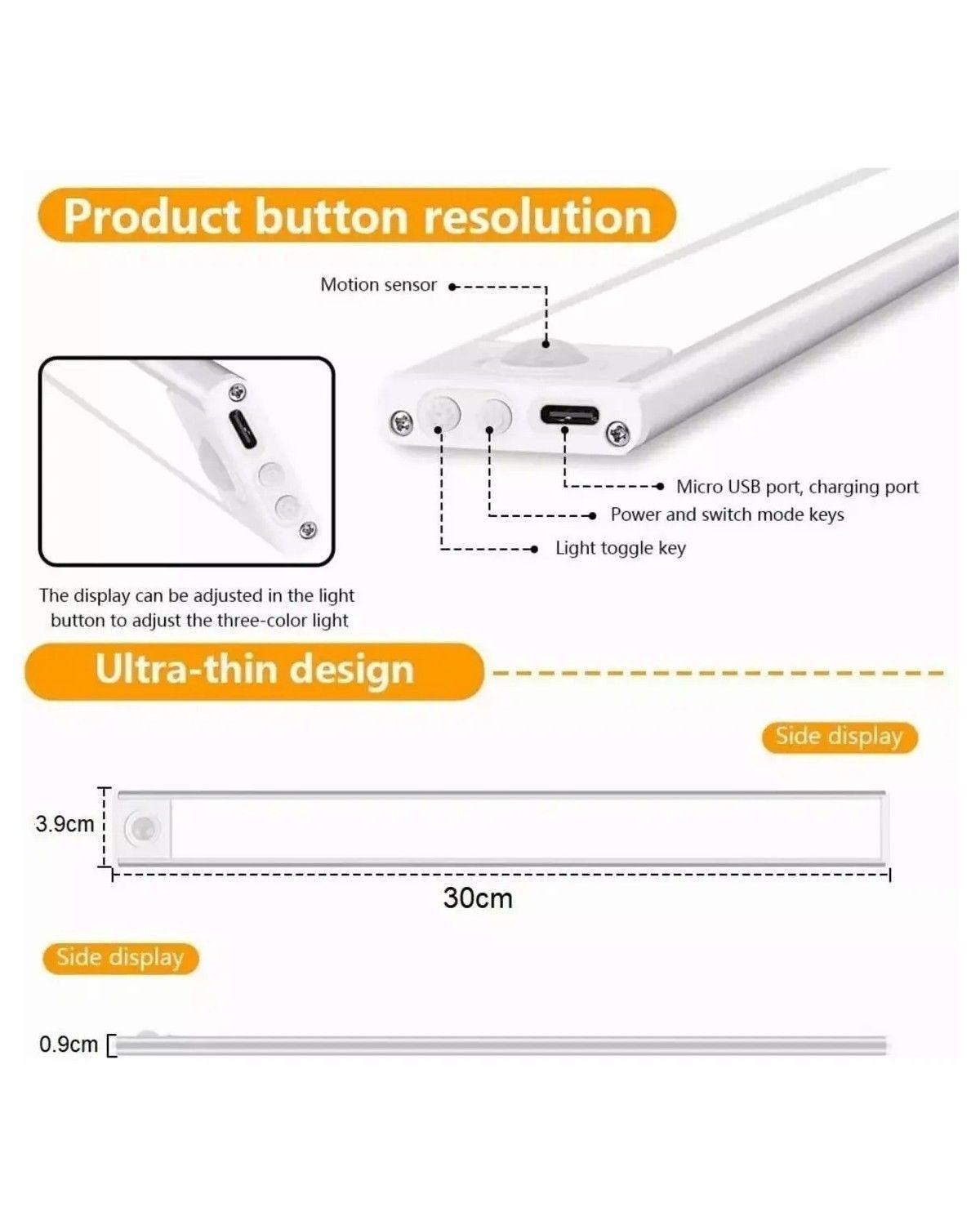 Luz Armario LED Blanca 30cm Sensor Movimiento Temperatura Ajustable-3