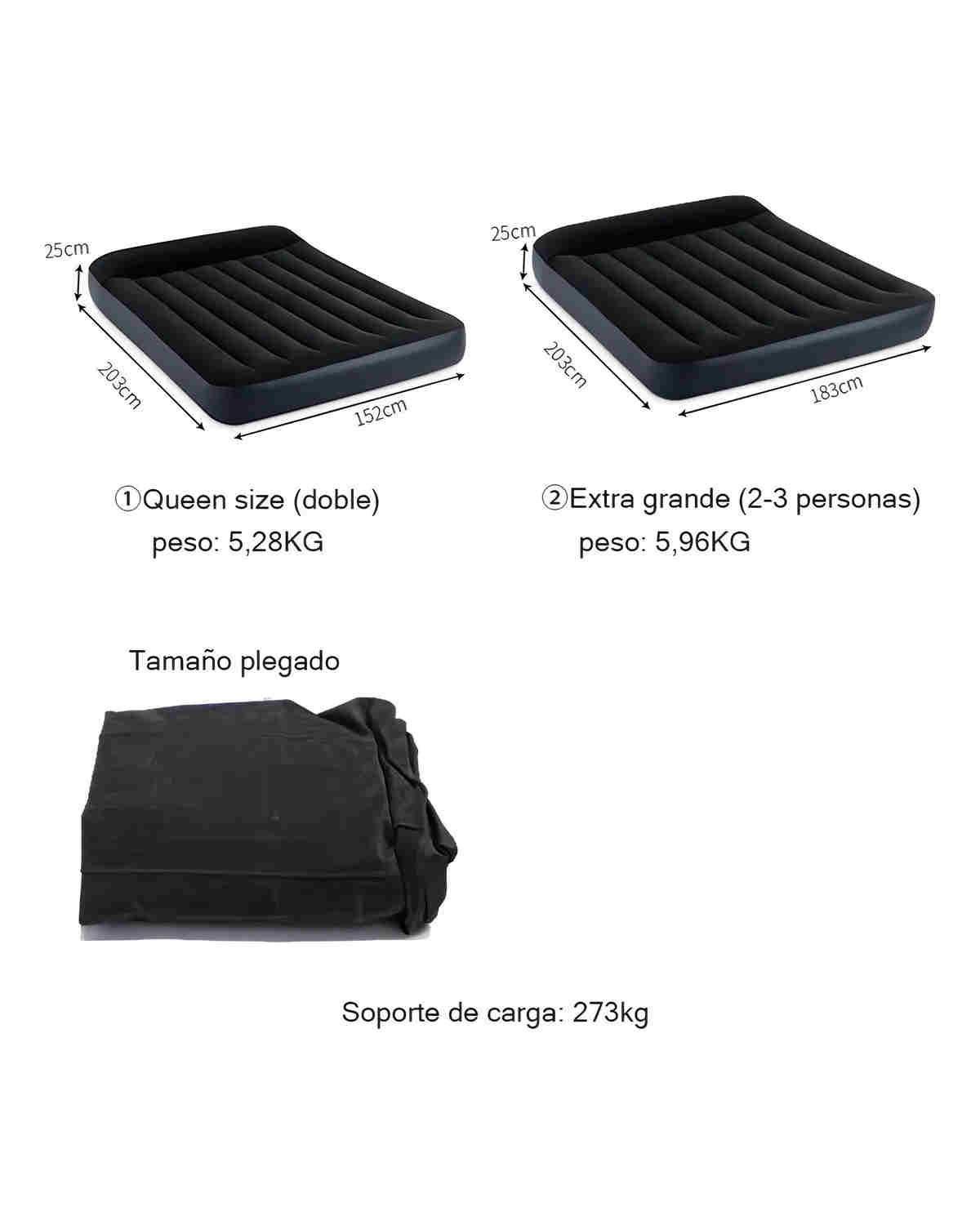 Usb Colchón Cama Hinchable Electrico 3 Plaza 183cm Almohada Color Negro-2