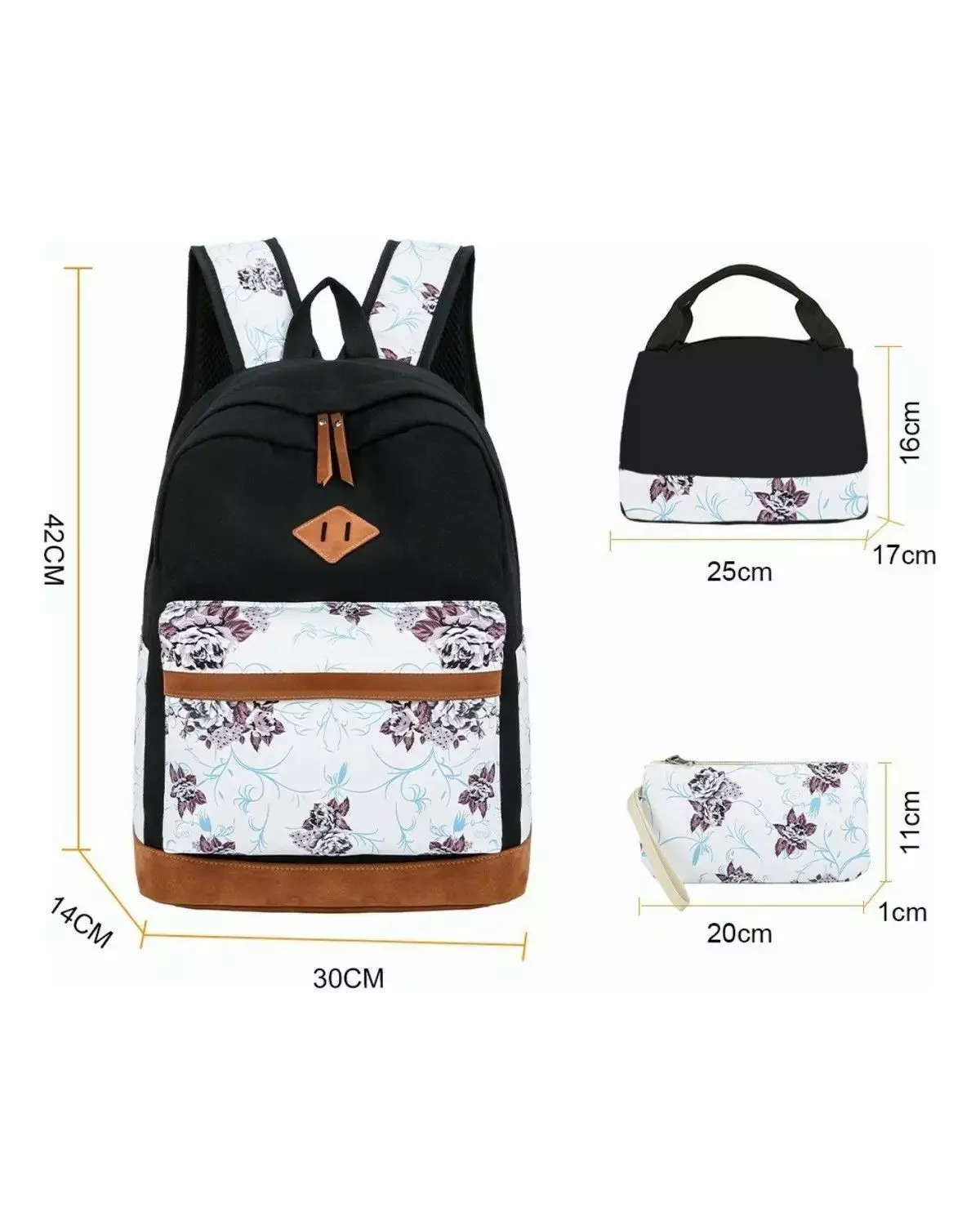 Mochila Moda Casual Bolso Casual Para Mujer, 3 Piezas Color Negro-2