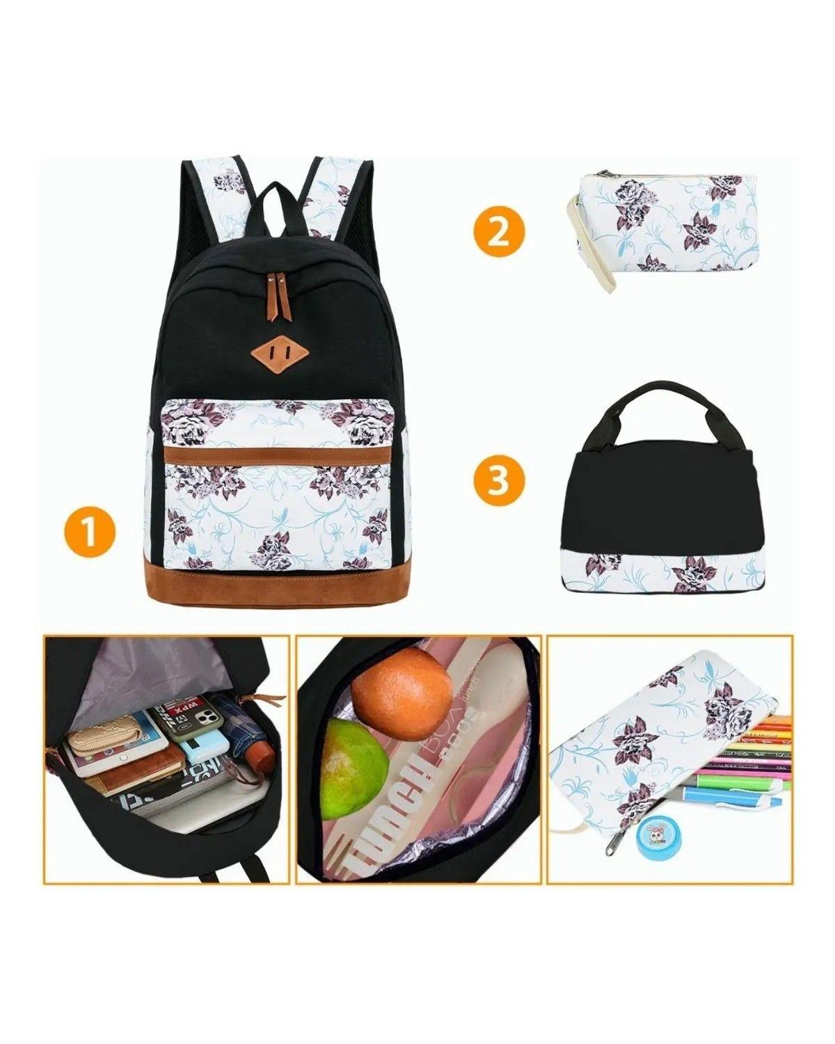 Mochila Moda Casual Bolso Casual Para Mujer, 3 Piezas Color Negro-3