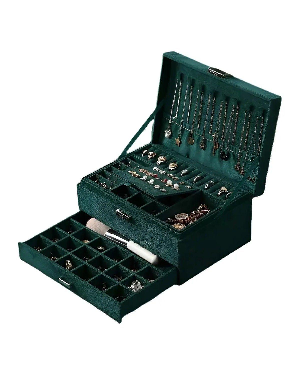 Maletin Joyero 3 Niveles Organizador De Joyas Verde-0