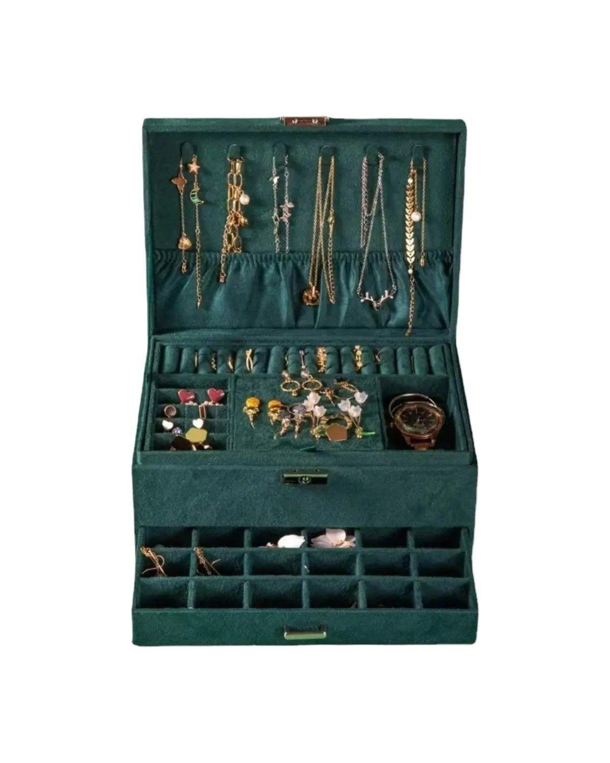 Maletin Joyero 3 Niveles Organizador De Joyas Verde-1