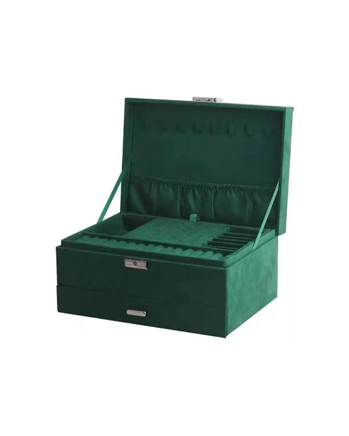 Maletin Joyero 3 Niveles Organizador De Joyas Verde-4