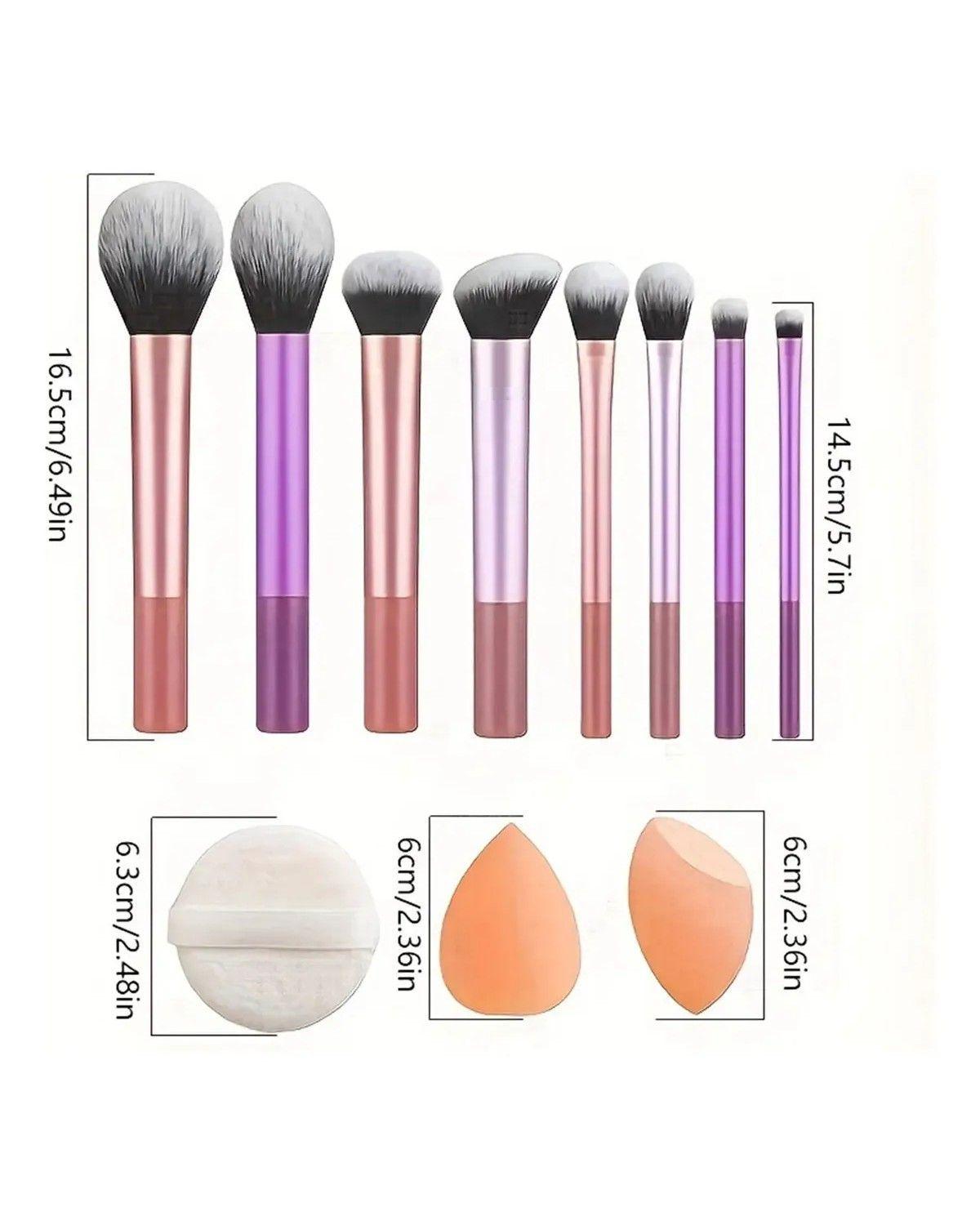 11pzs Brochas De Maquillaje Base Profesional Kit Con Esponja-2