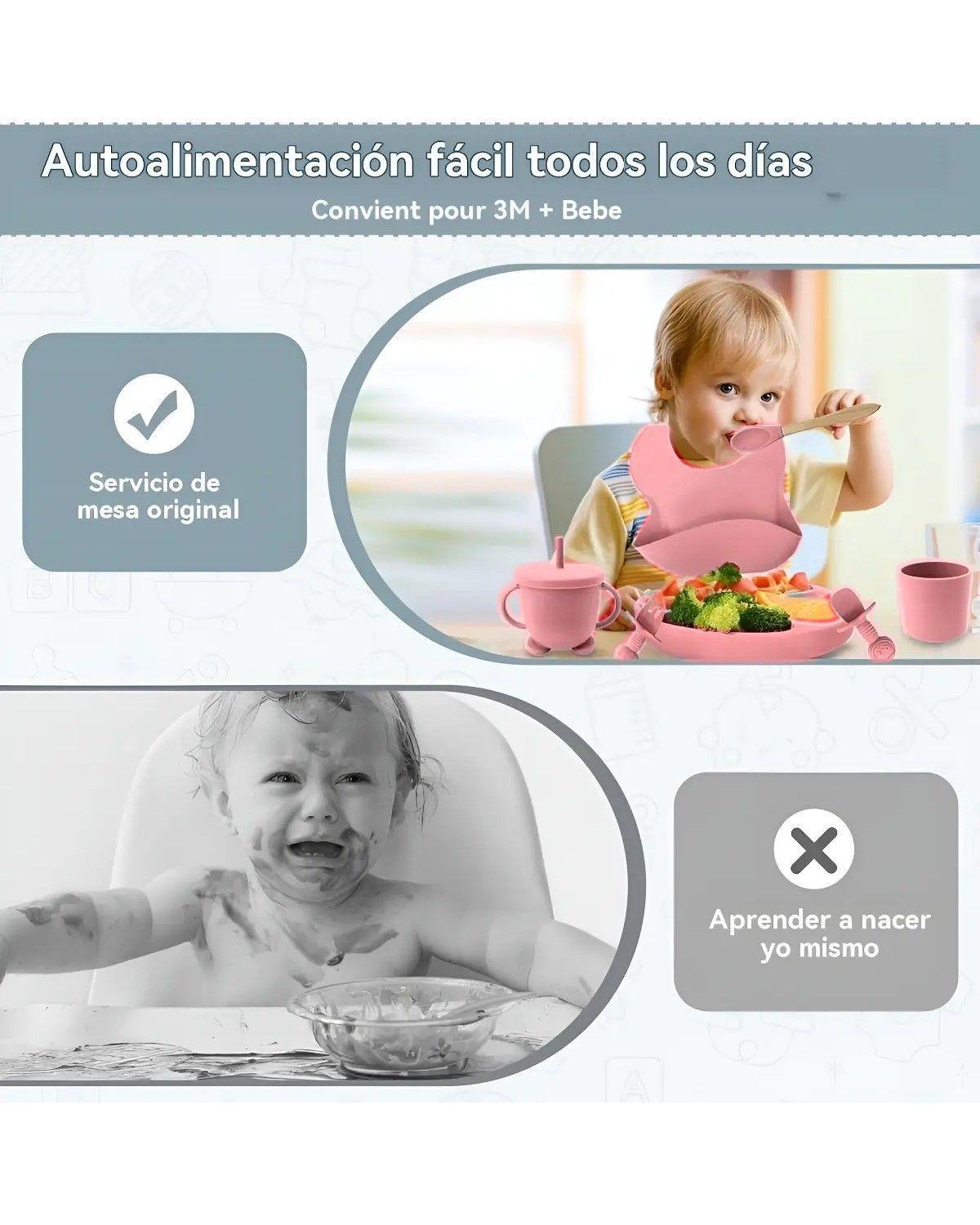 Set Alimentación Bebé Silicona Libre de Bpa Antideslizante 12pcs-3