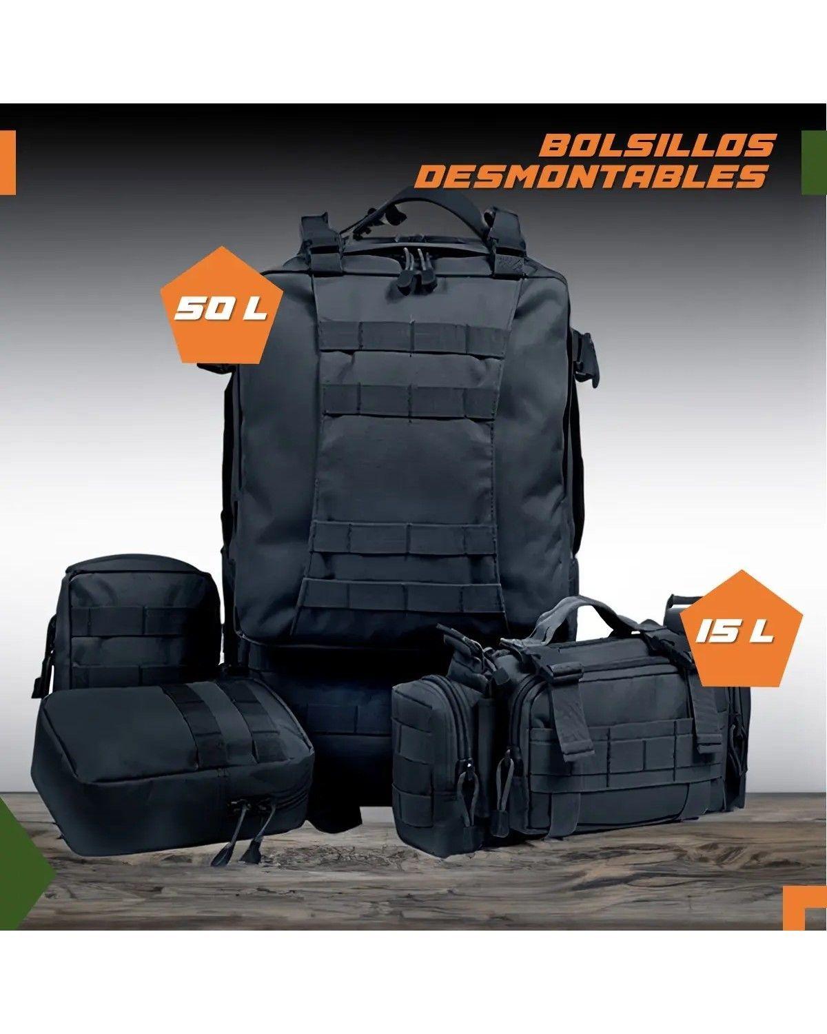 Mochila tactica militar outdoor Tac P50 50l impermeable color negro-1