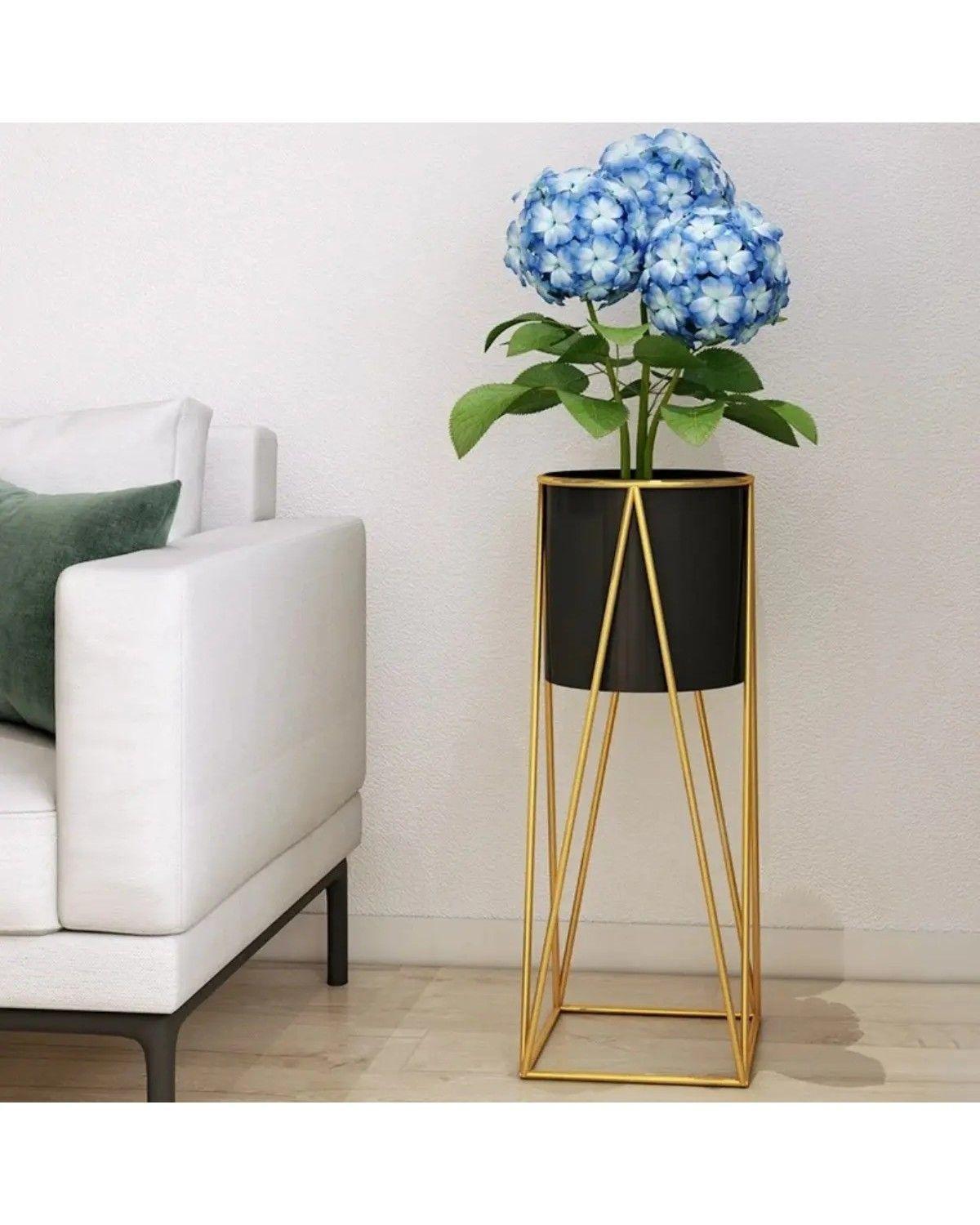 Porta Macetero Pedestal Maceta Plantas Negro Dorado-2