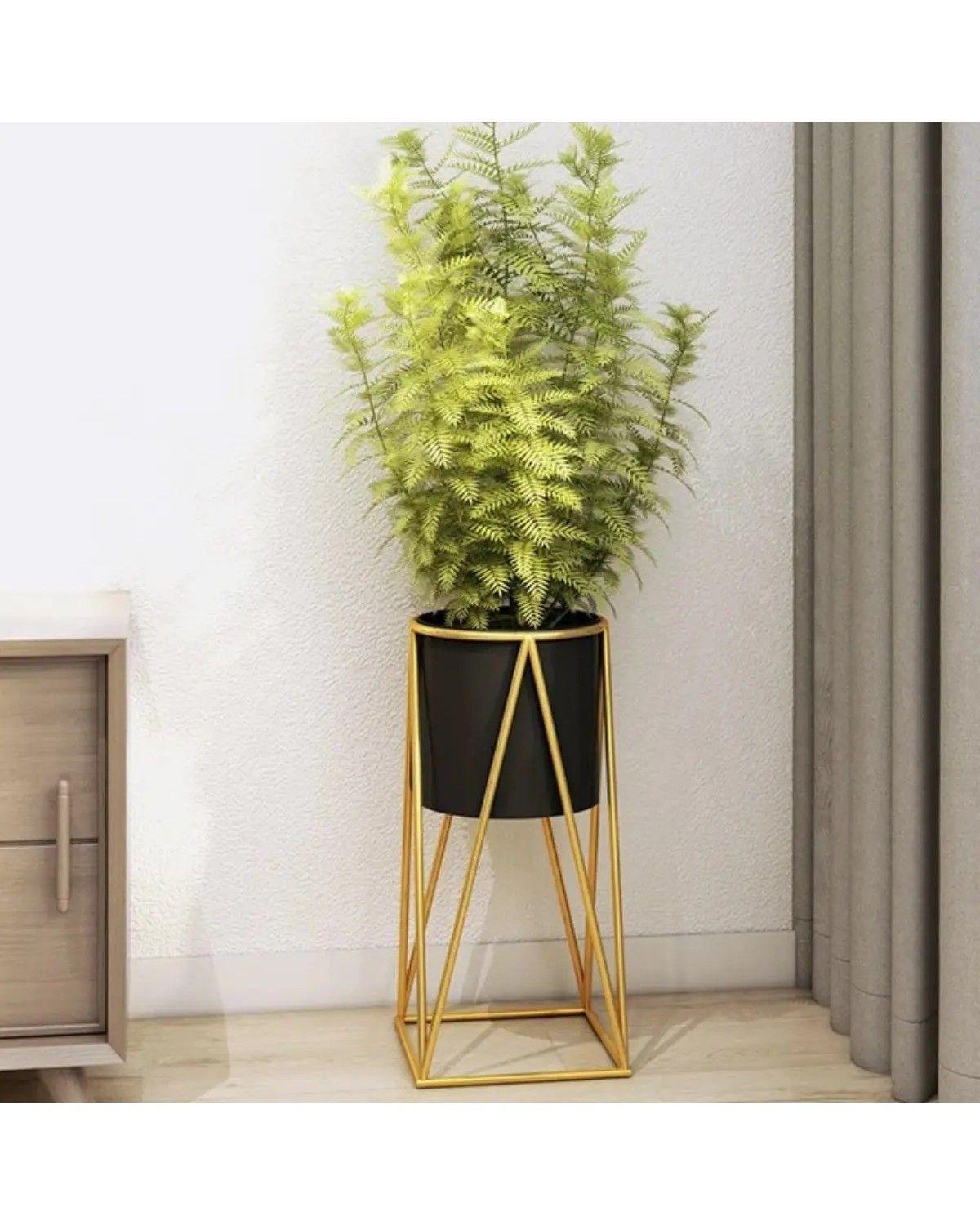 Porta Macetero Pedestal Maceta Plantas Negro Dorado-3