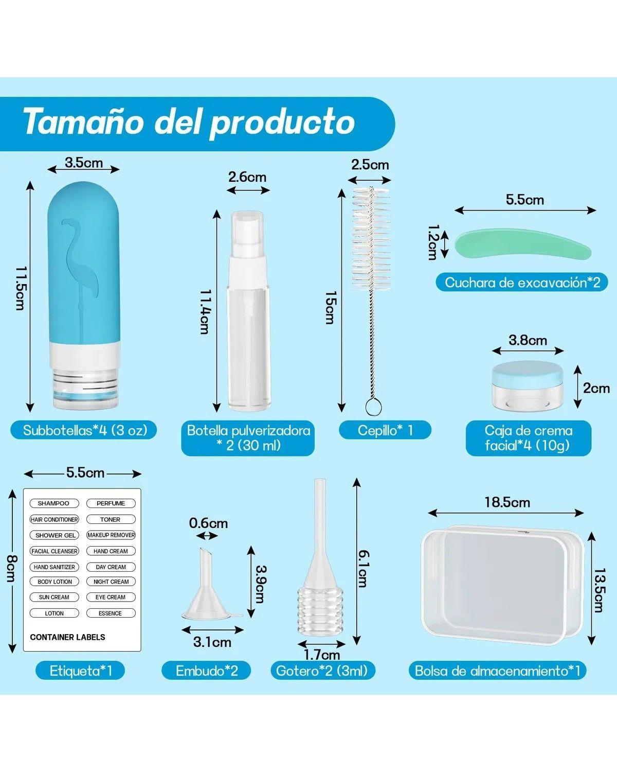 Set Botella De Viaje Dispensadora 17 Contenedores Accesorios-1