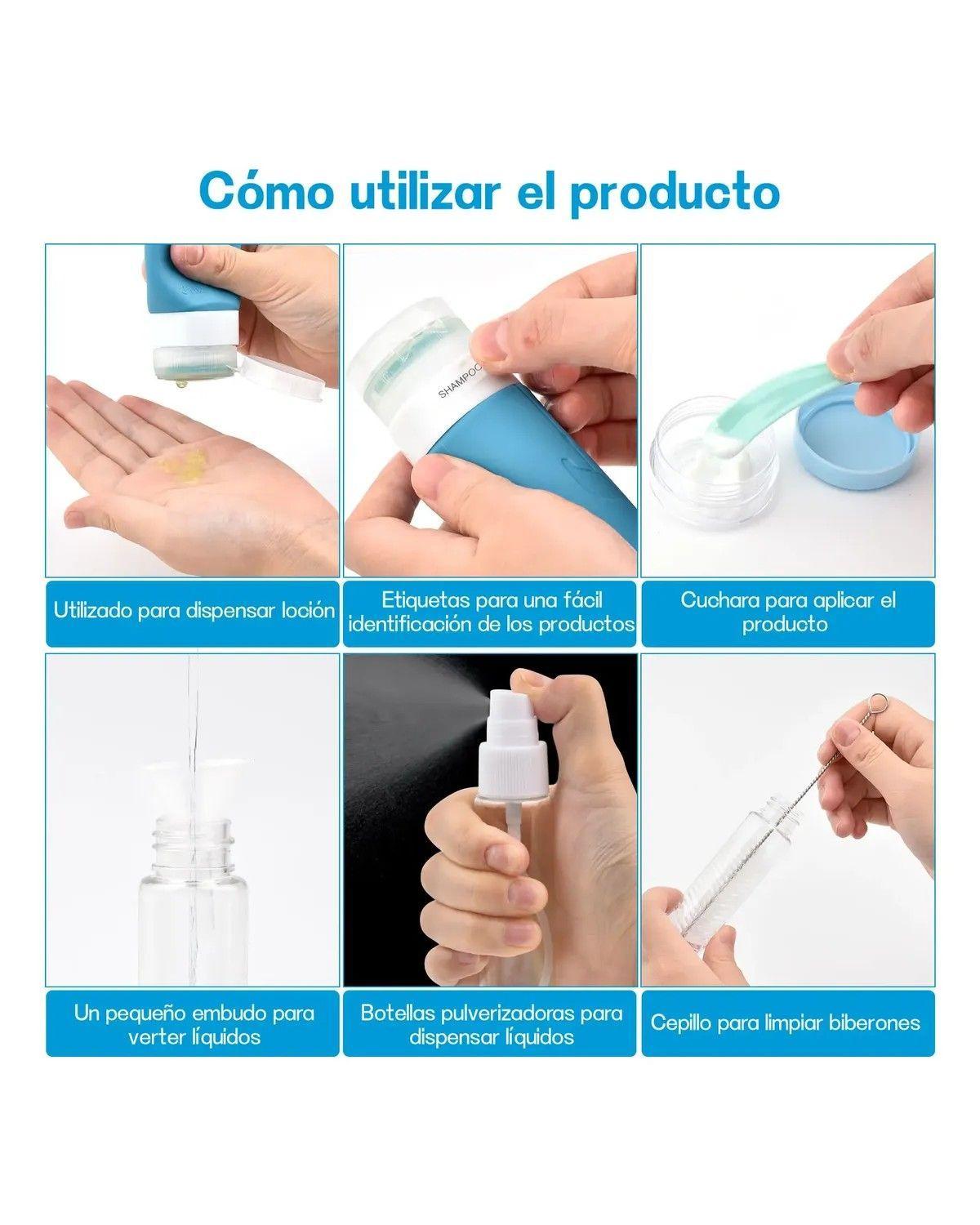 Set Botella De Viaje Dispensadora 17 Contenedores Accesorios-3