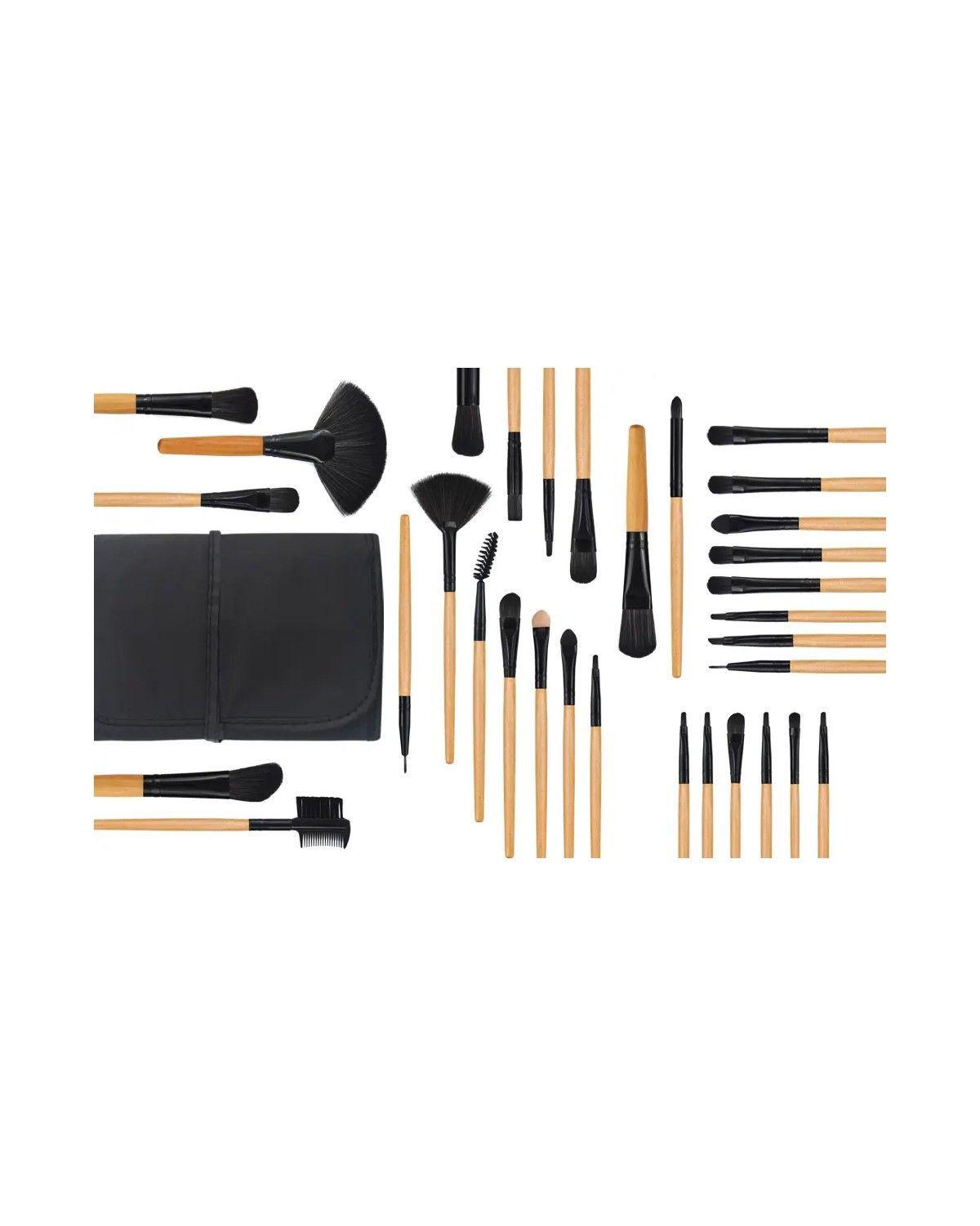 Set 32 Pinceles Y Brochas Maquillaje + Bolso Organizador Color Negro-1