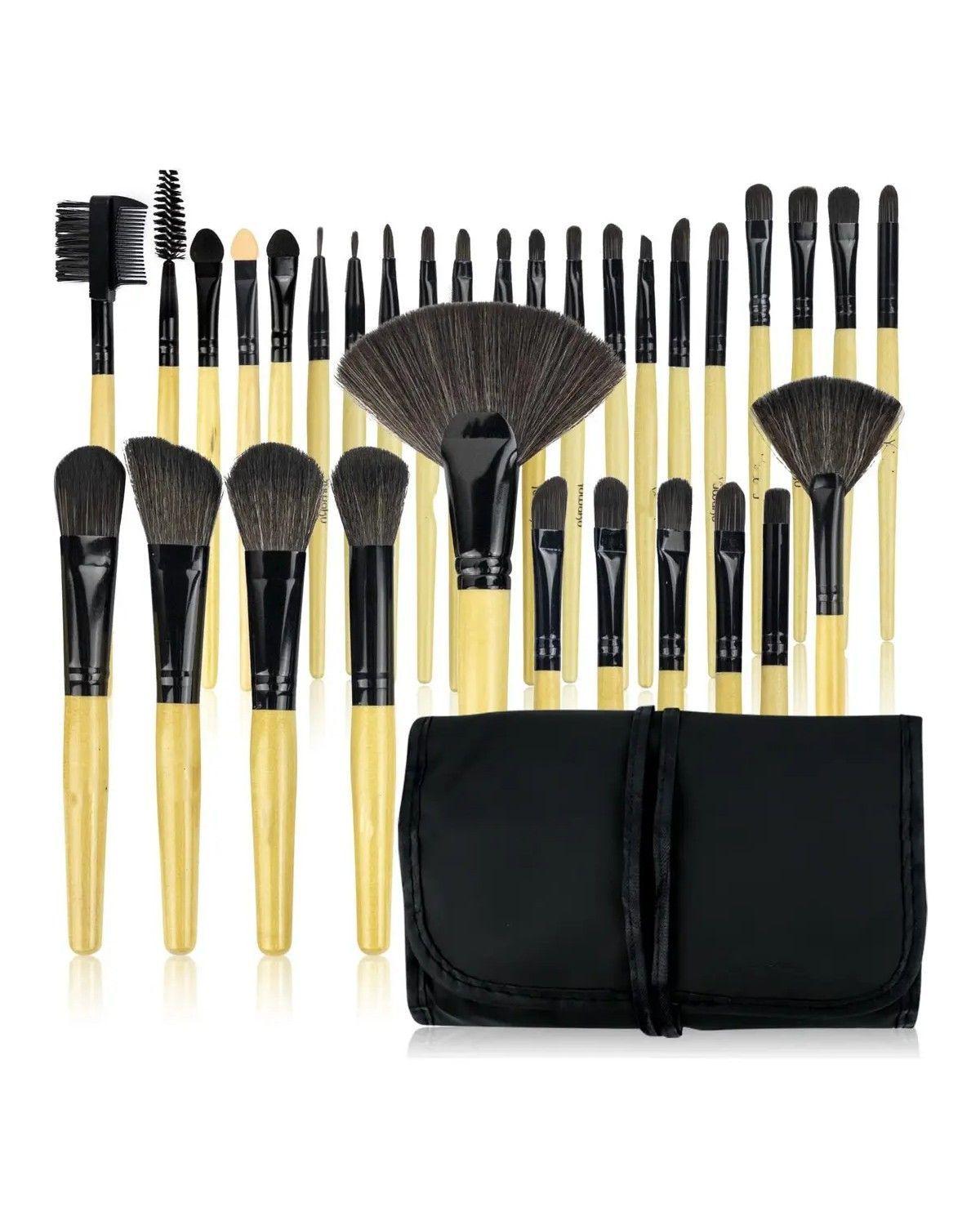 Set 32 Pinceles Y Brochas Maquillaje + Bolso Organizador Color Negro-2