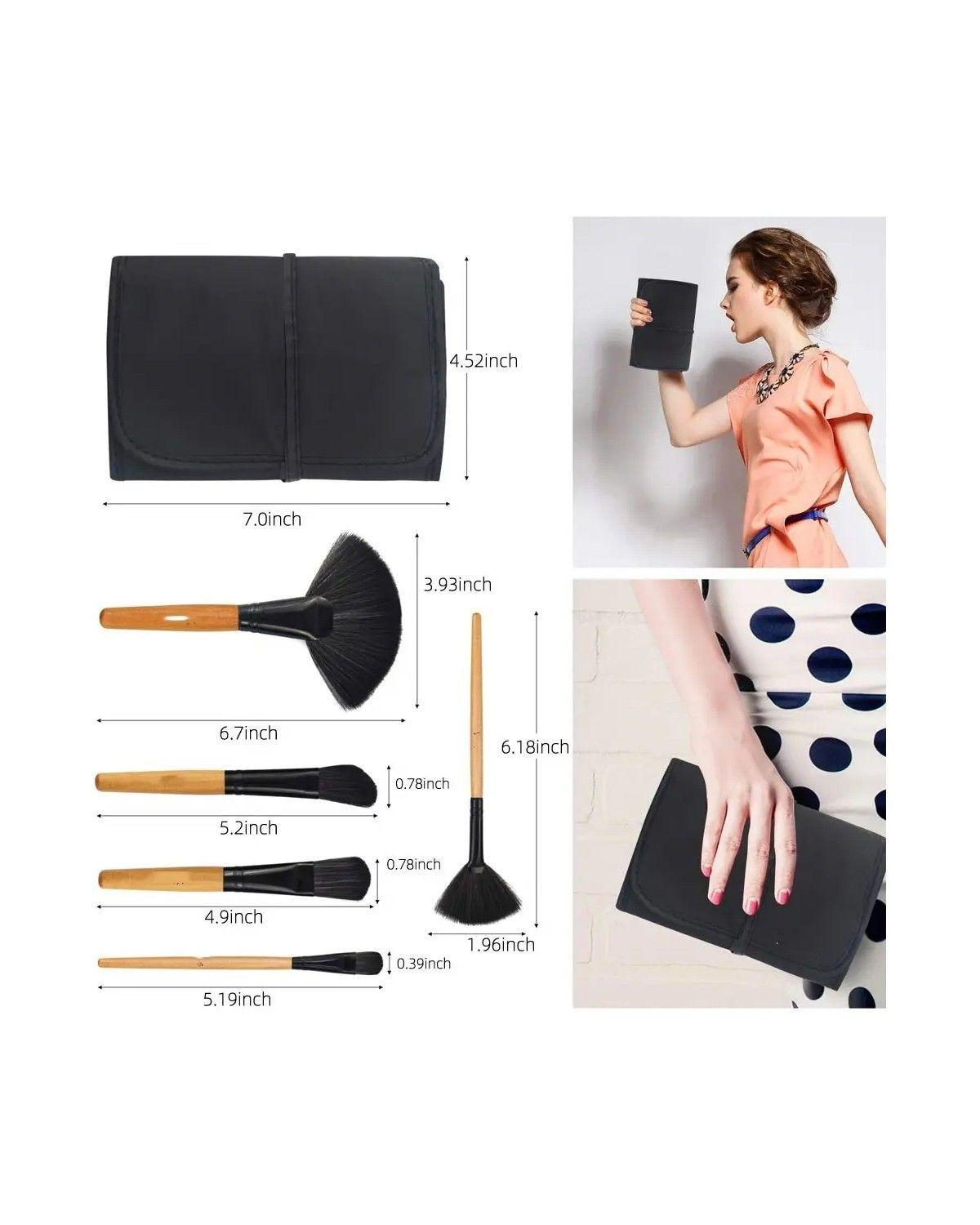 Set 32 Pinceles Y Brochas Maquillaje + Bolso Organizador Color Negro-3