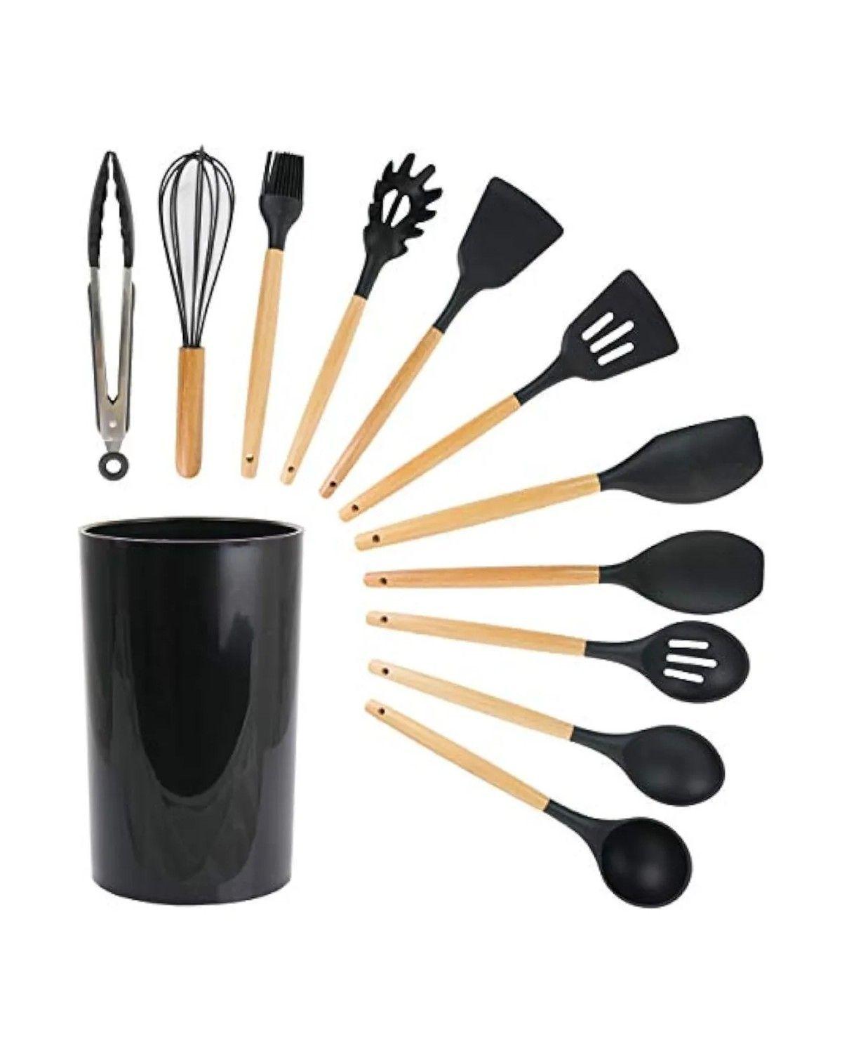 Set 11 De Cocina Antiadherentes De Silicona + Almacenamiento Negro-0