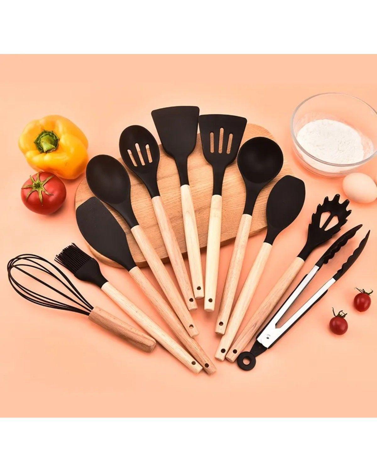 Set 11 De Cocina Antiadherentes De Silicona + Almacenamiento Negro-2