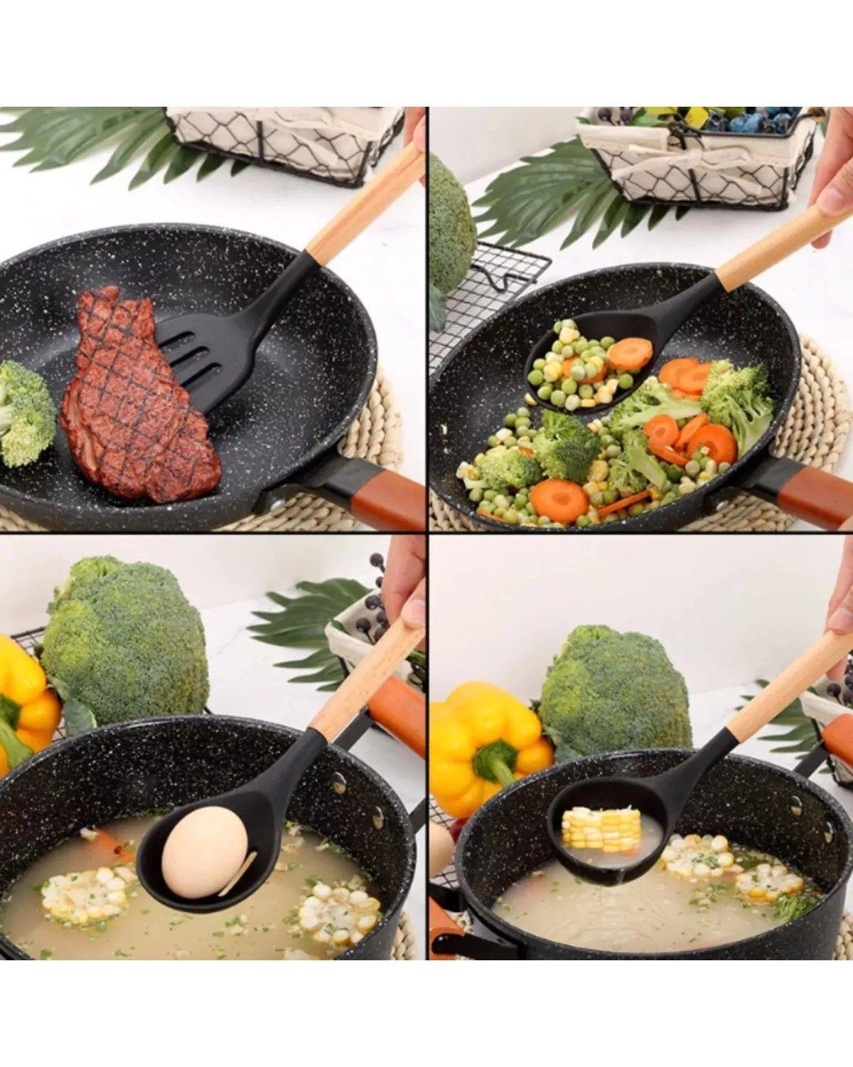 Set 11 De Cocina Antiadherentes De Silicona + Almacenamiento Negro-3