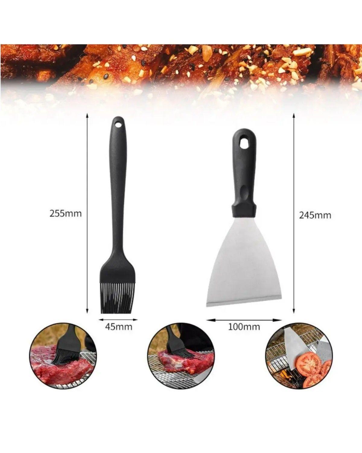 Set 14 Espatulas Churrasqueras Gruesa Asado Cocina Plancha Negro-2