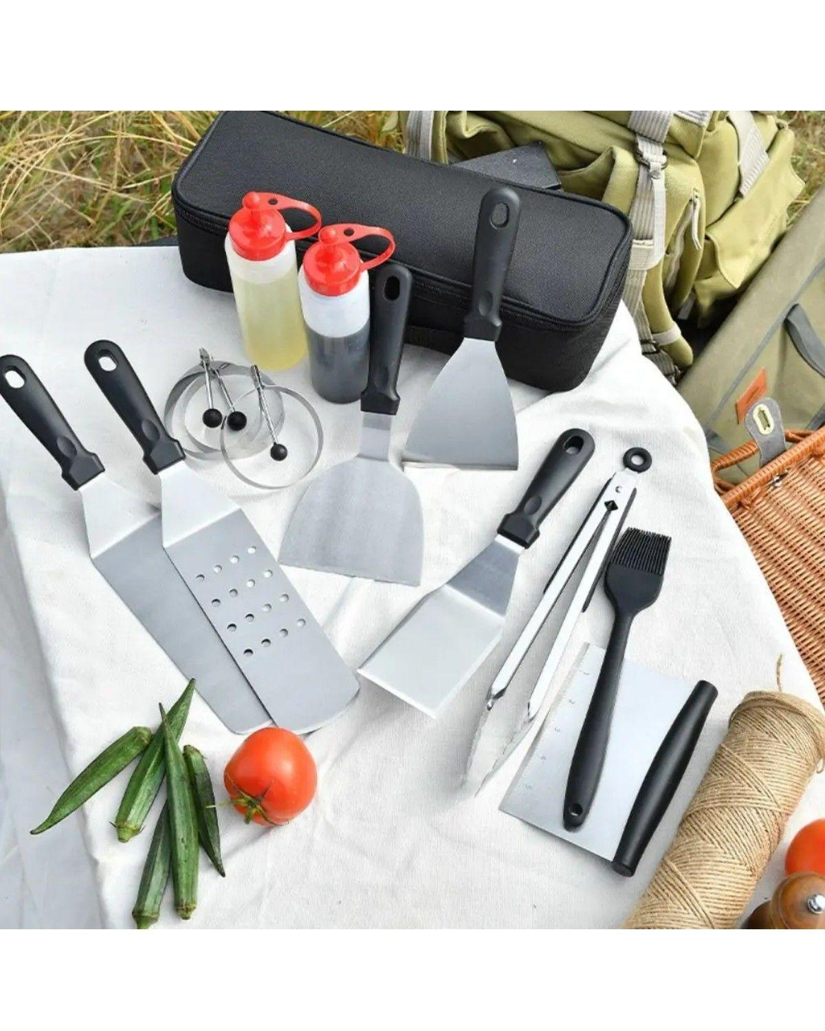Set 14 Espatulas Churrasqueras Gruesa Asado Cocina Plancha Negro-3