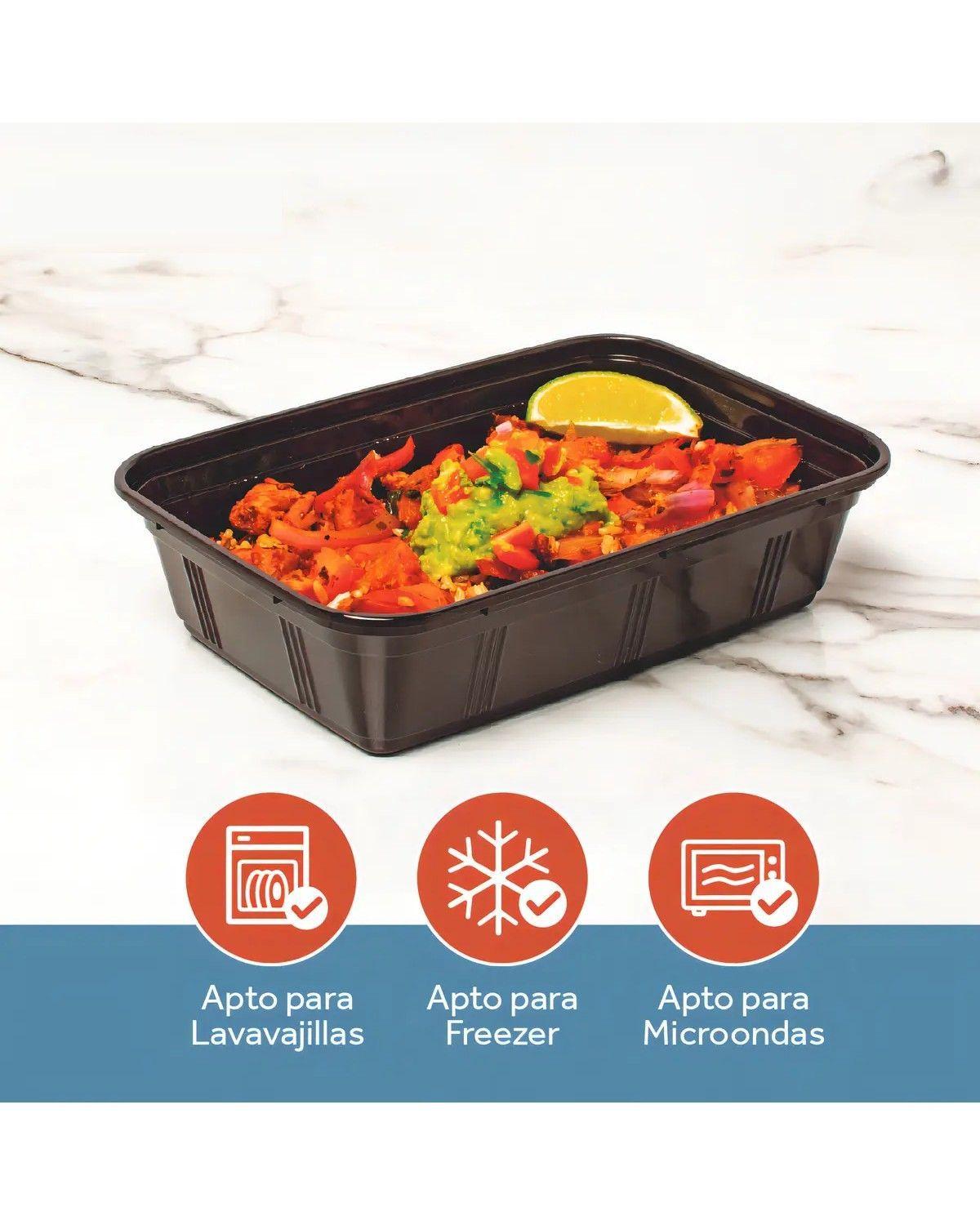 10 Contenedores Herméticos Plástico Meal Prep Color Negro-2
