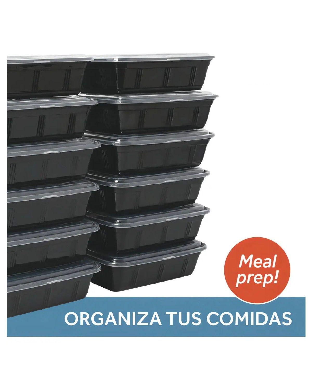 10 Contenedores Herméticos Plástico Meal Prep Color Negro-3