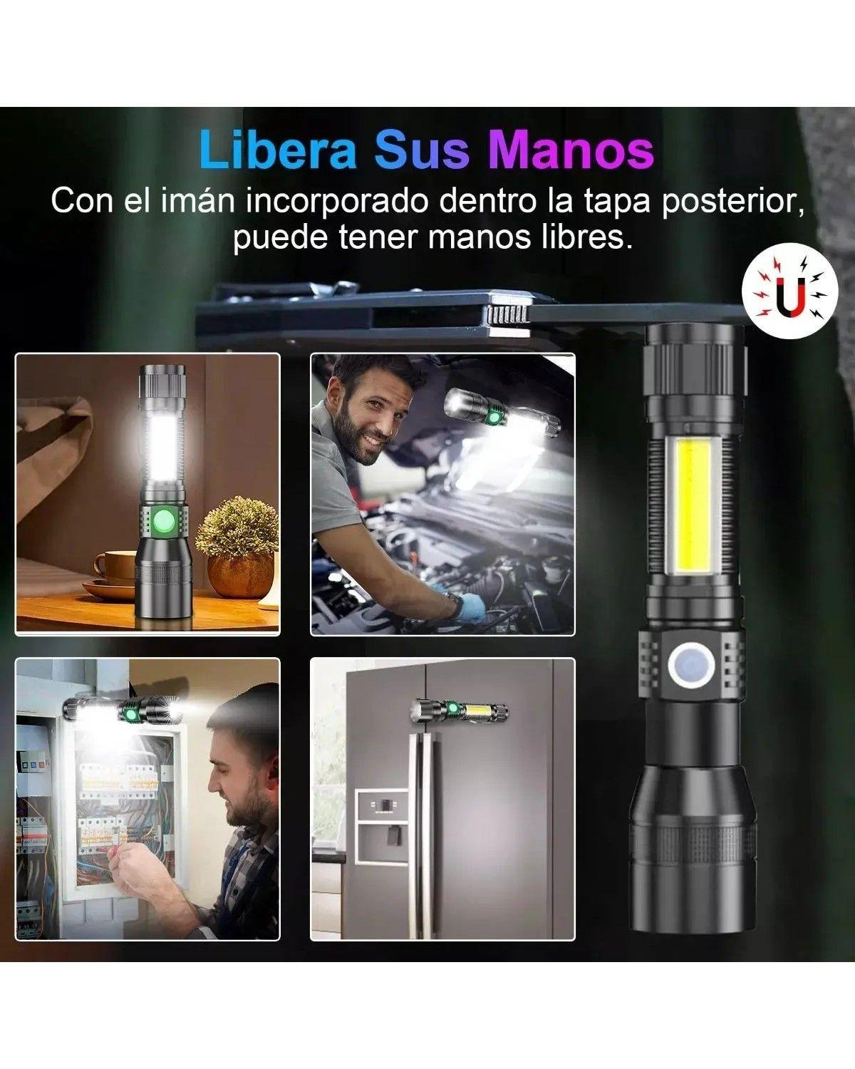 Linterna Táctica Recargable LED 1600 Lúmenes Zoom USB IPX4 Luz Negra Roja-4