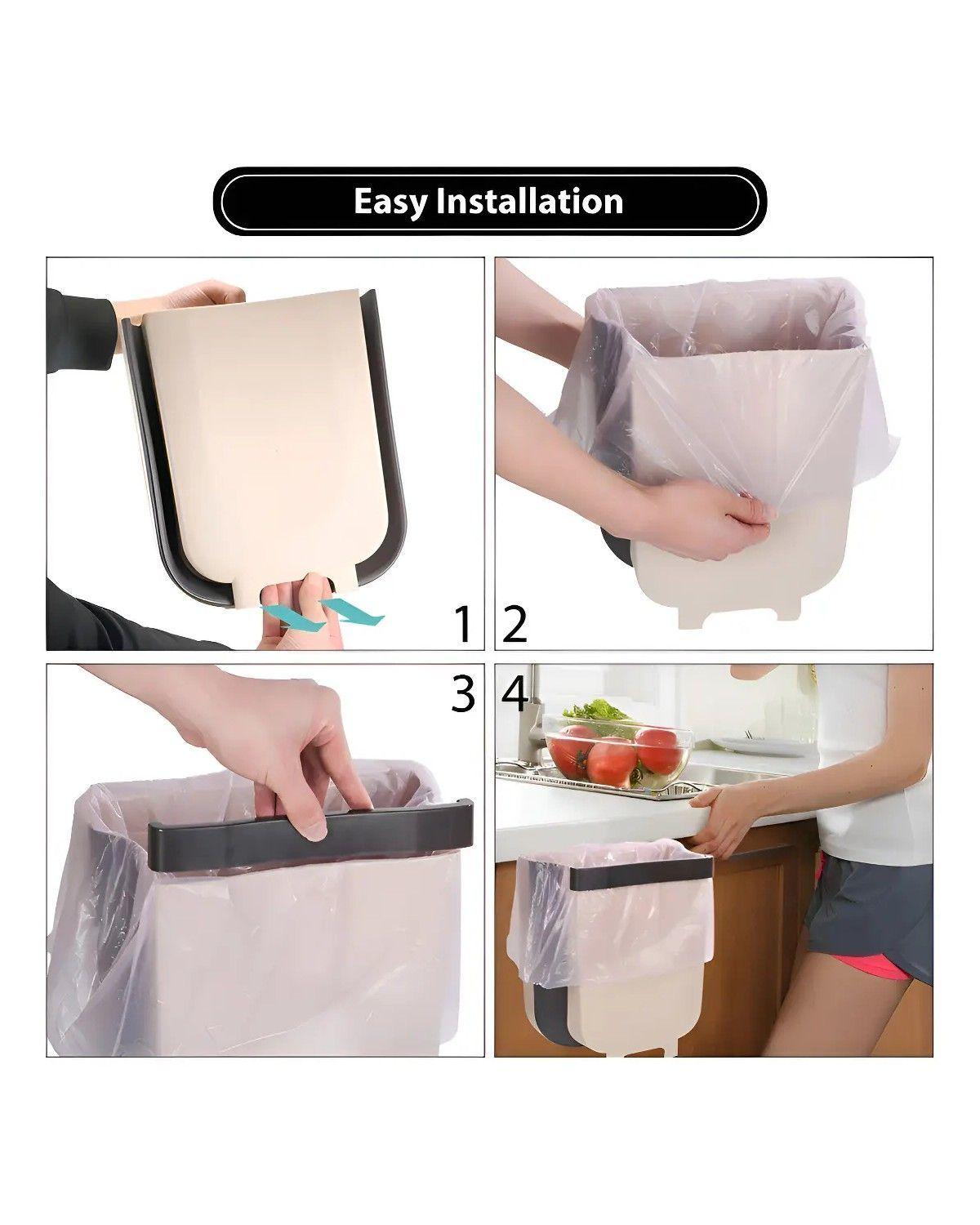 Basurero Plegable Cocina Papelera Ergonómico Puerta Gabinete Color Khaki/Negro-4