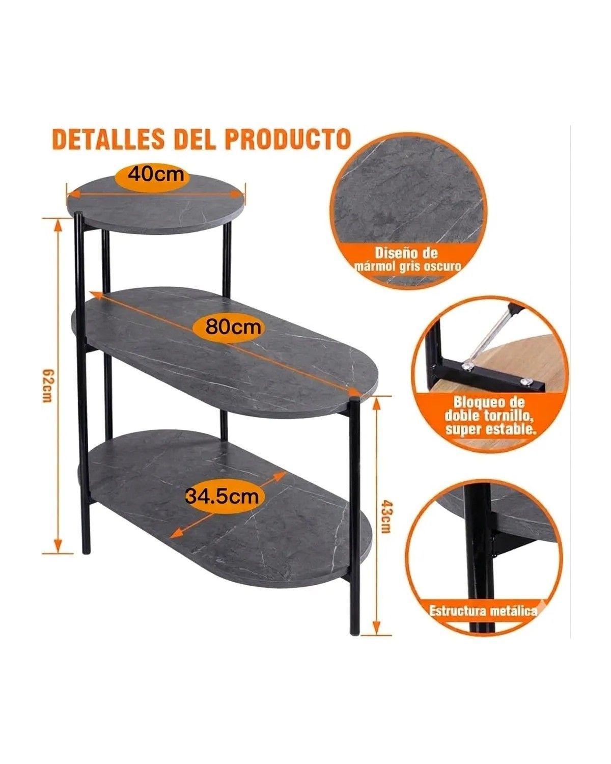 Mesa De Centro 3 Niveles Decorativa Ovalada Color Gris Oscur-1