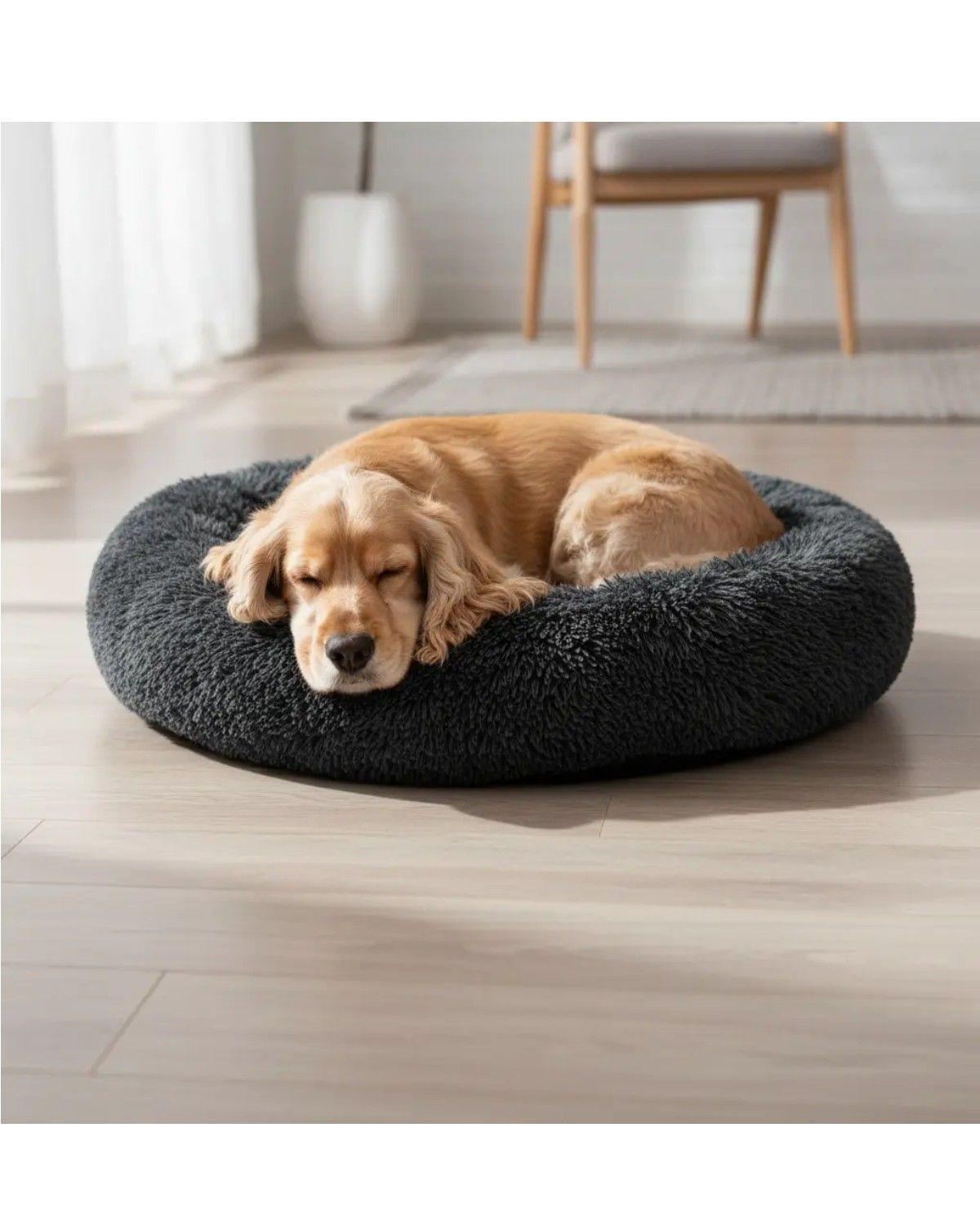 Cama Redonda Peludita Perros Antiestres Cómoda Lavable 80cm-1