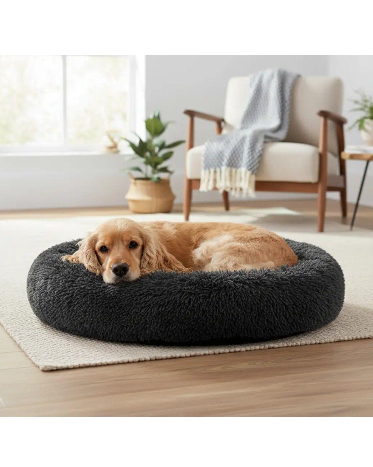 Cama Redonda Peludita Perros Antiestres Cómoda Lavable 80cm-2