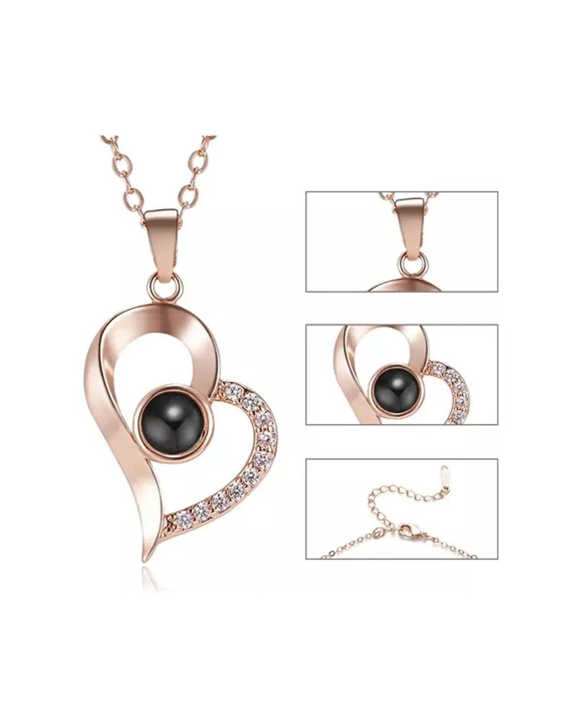 2 Collar Te Amo 100 Idiomas Plata 925 Bañado Oro Mujer Joya-2