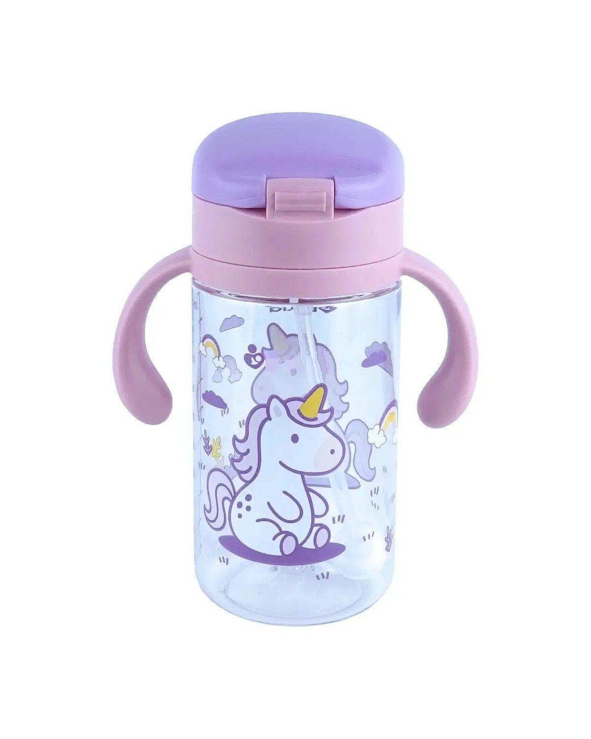 Botella Antiderrame Con Bombilla Rosa Unicornio-0