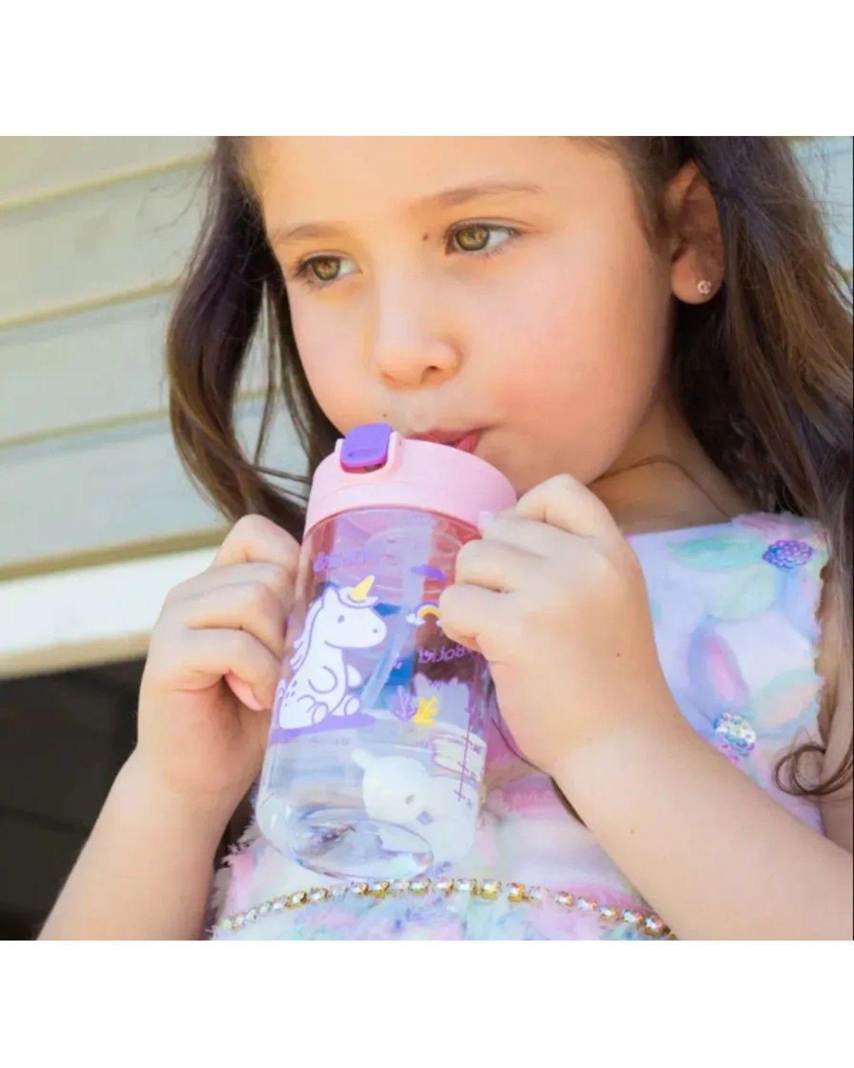 Botella Antiderrame Con Bombilla Rosa Unicornio-3