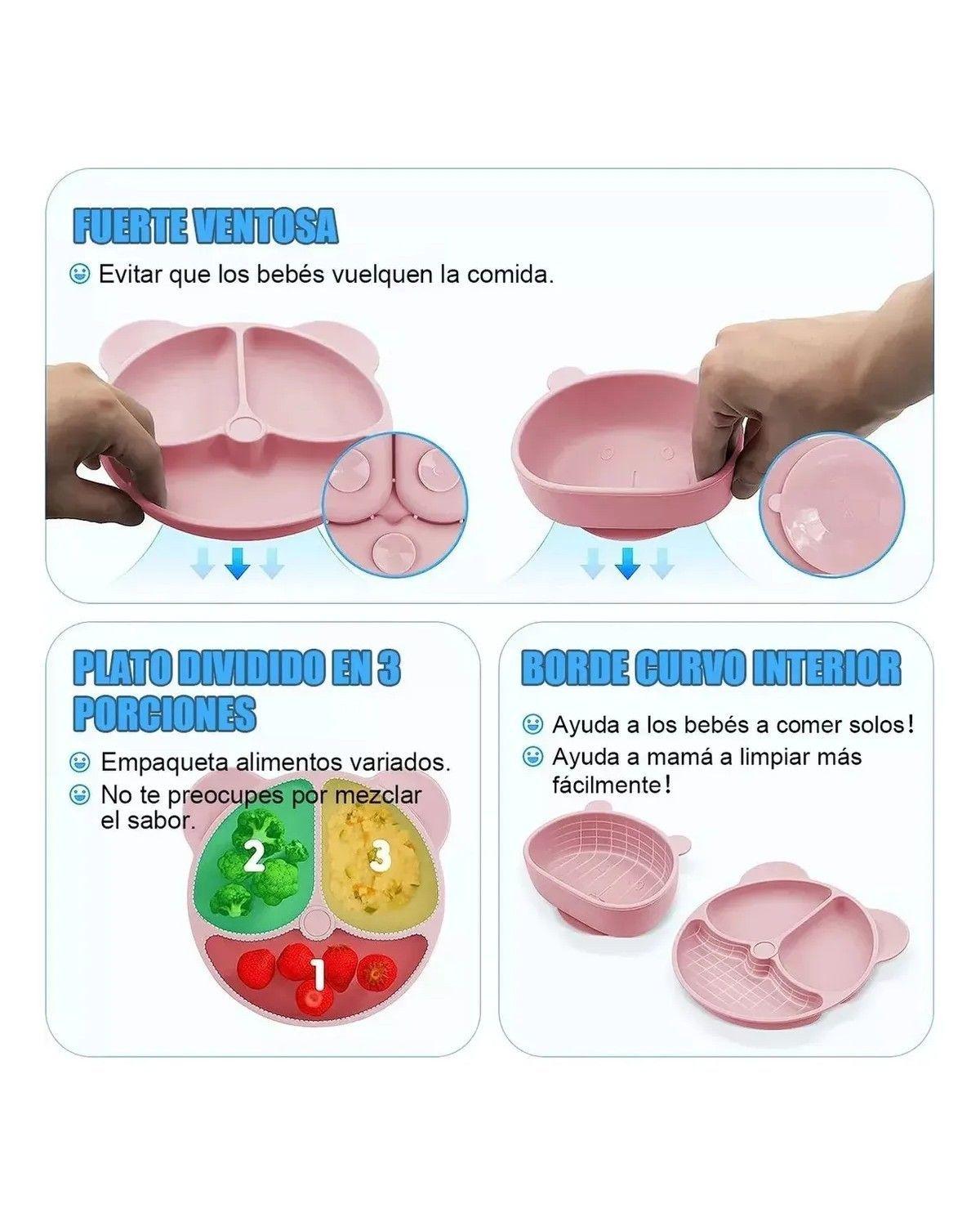 Alimentación de Silicona Dividida Con Ventosa para Bebés Color Beige-4