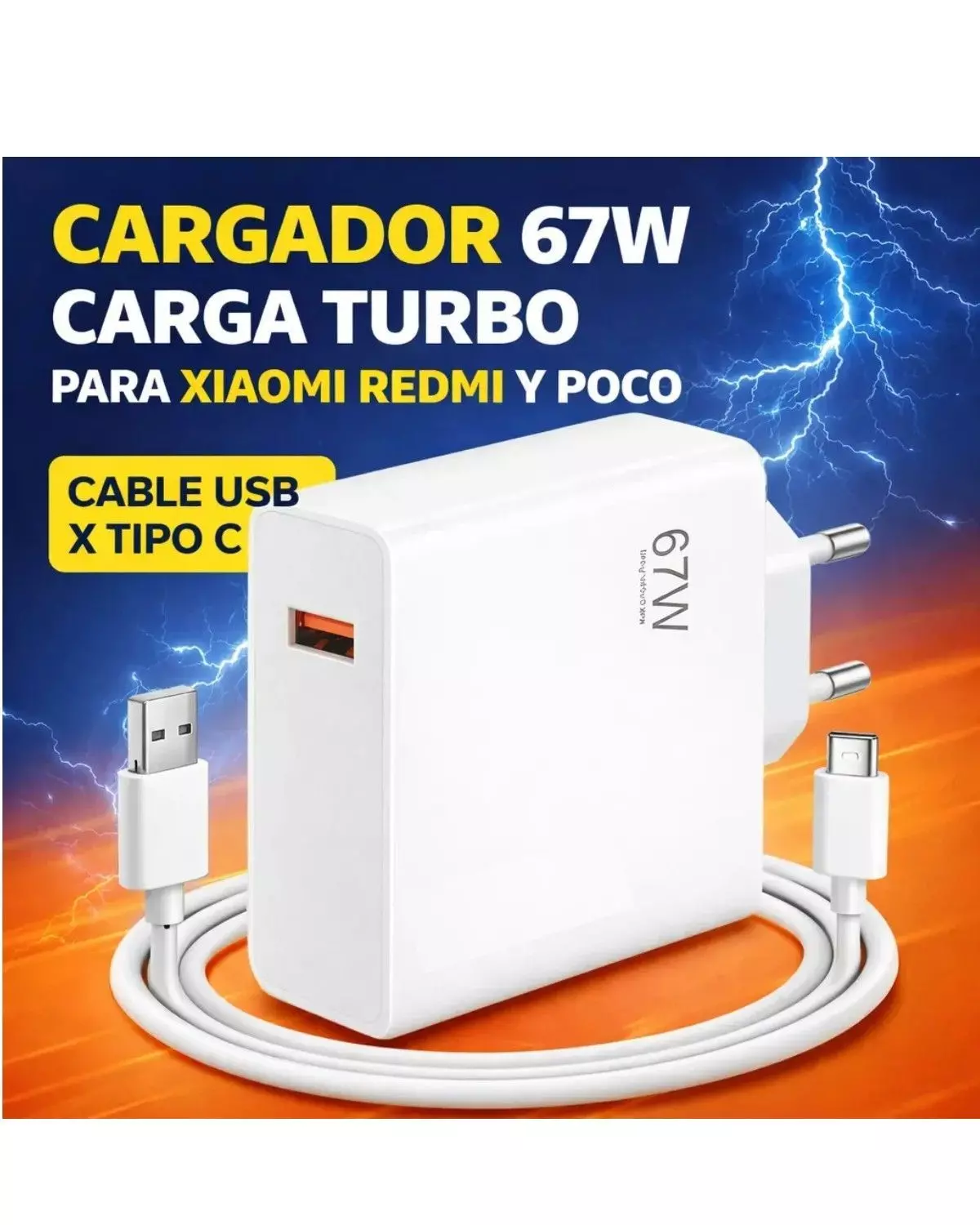Cargador Rápido Turbo Tipo C Con Cable Color Blanco Compatible Con Xiaomi Redmi Poco X3 X4 X5 Note 1-4