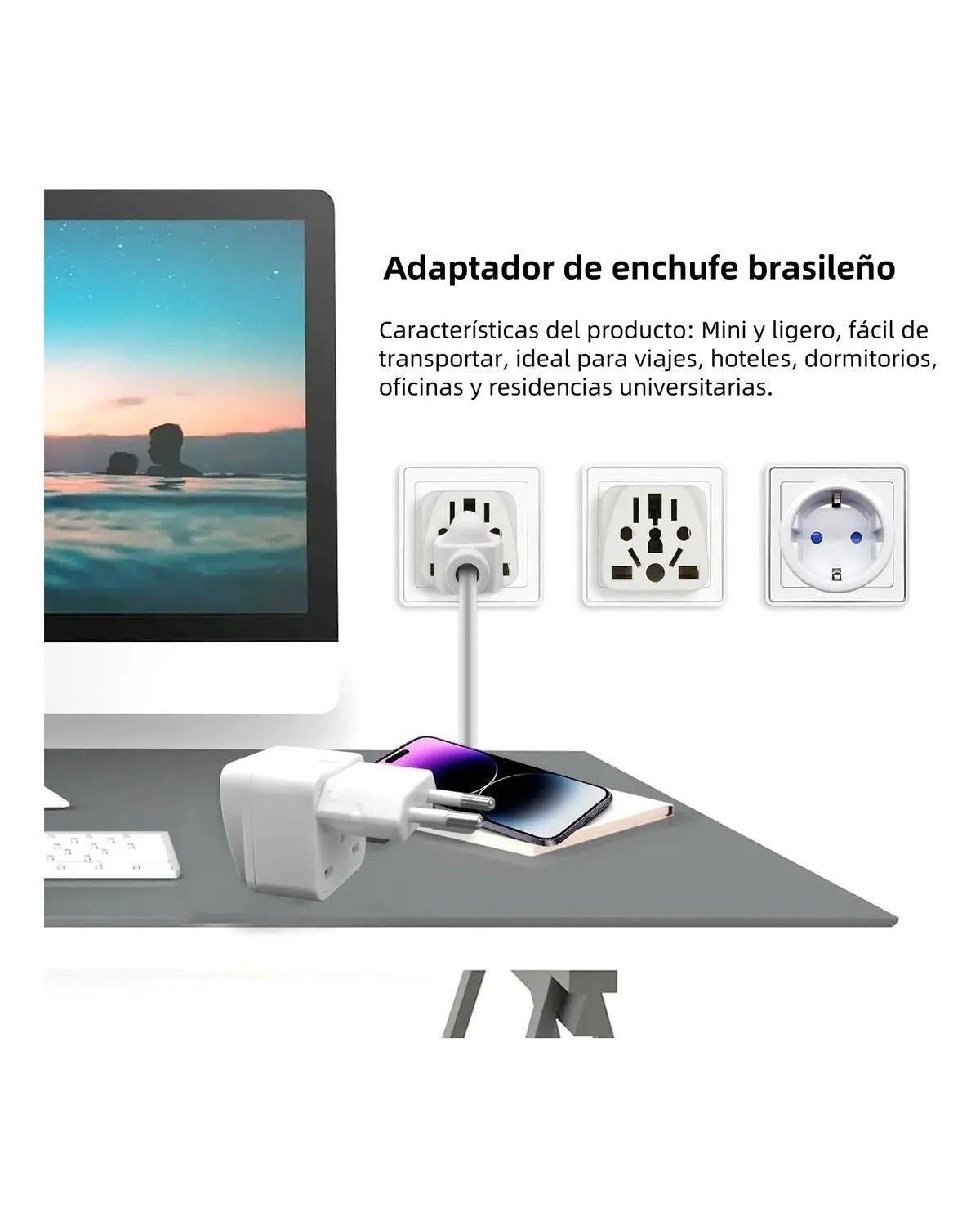 Adaptador De Enchufe Universal Para Viaje A Brasil, 3 Pines.-3