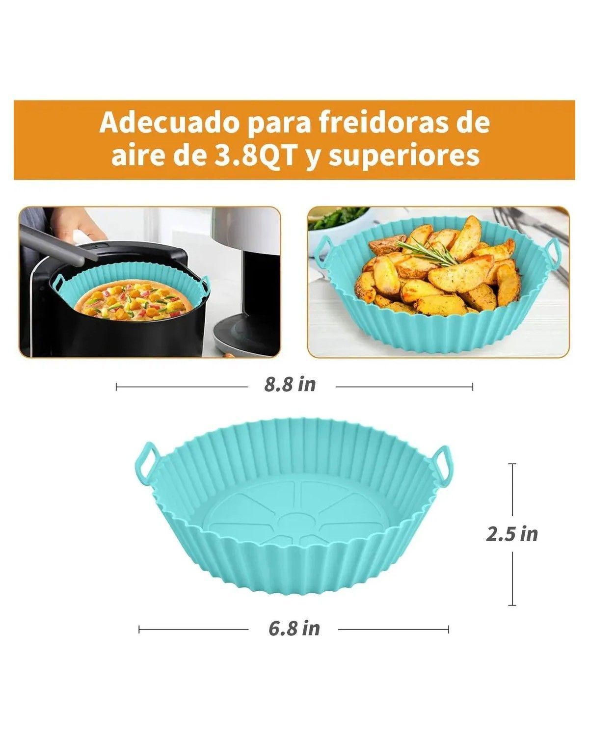 Pack de 3 Bandejas Redondas de Silicona para Freidora de Aire, Celeste-1