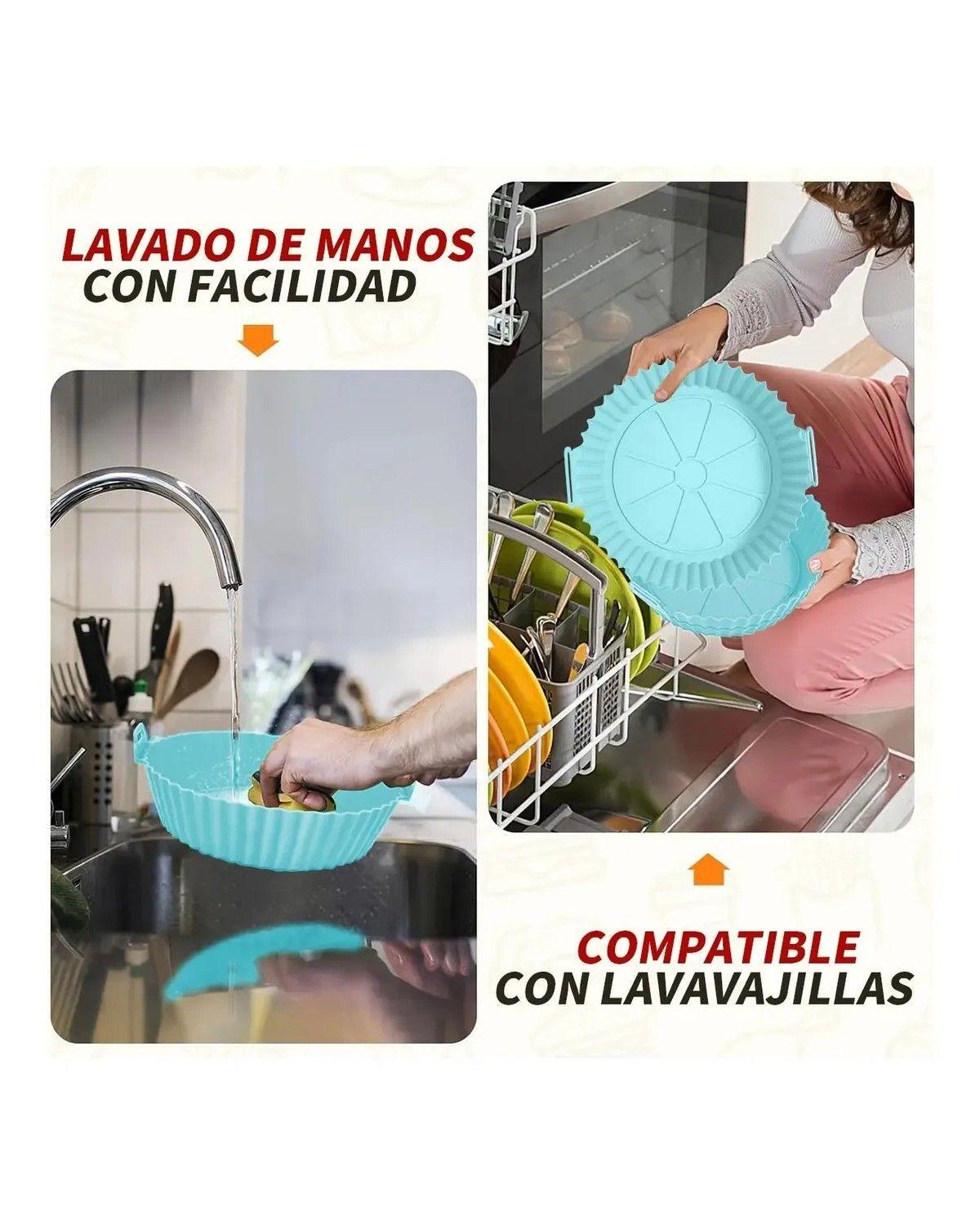 Pack de 3 Bandejas Redondas de Silicona para Freidora de Aire, Celeste-3