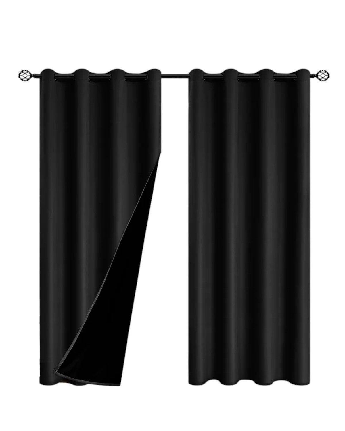 2 Paños Cortinas Blackout Engomada Tela Fresca NEGRO -0