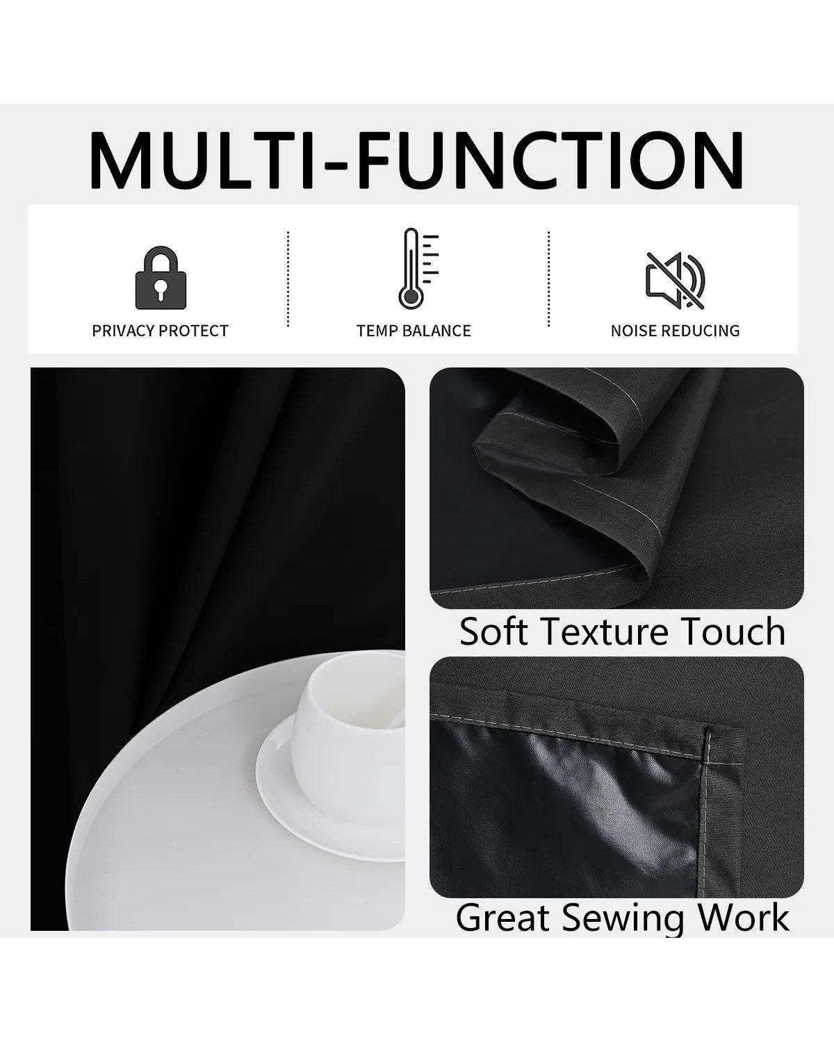 2 Paños Cortinas Blackout Engomada Tela Fresca NEGRO -3