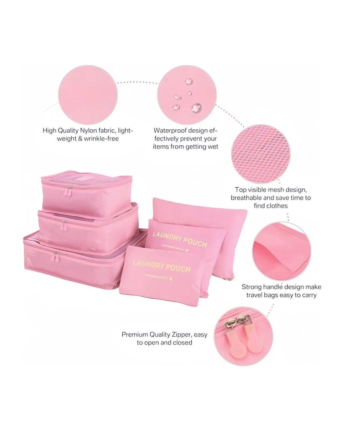Set 6 Organizadores De Equipaje De Viaje Bolsa Ropa Interior Color Rosa-2