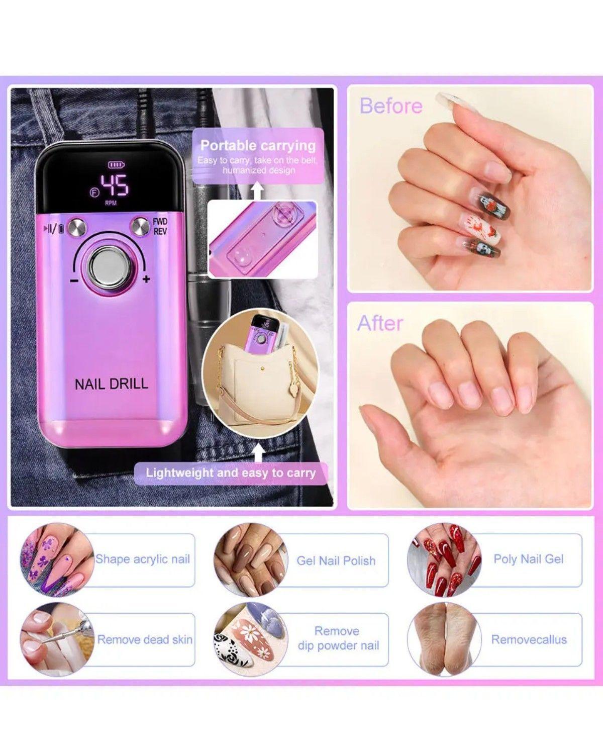 Torno Inalámbrico Profesional Pedicura Manícura 45000+ Fresa-3