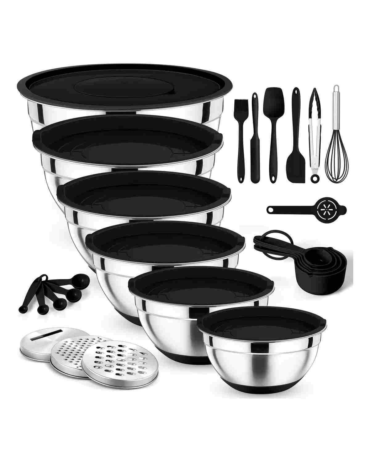 Juego De Bowls Con Tapa Acero Inoxidable Antideslizante Plateado-0