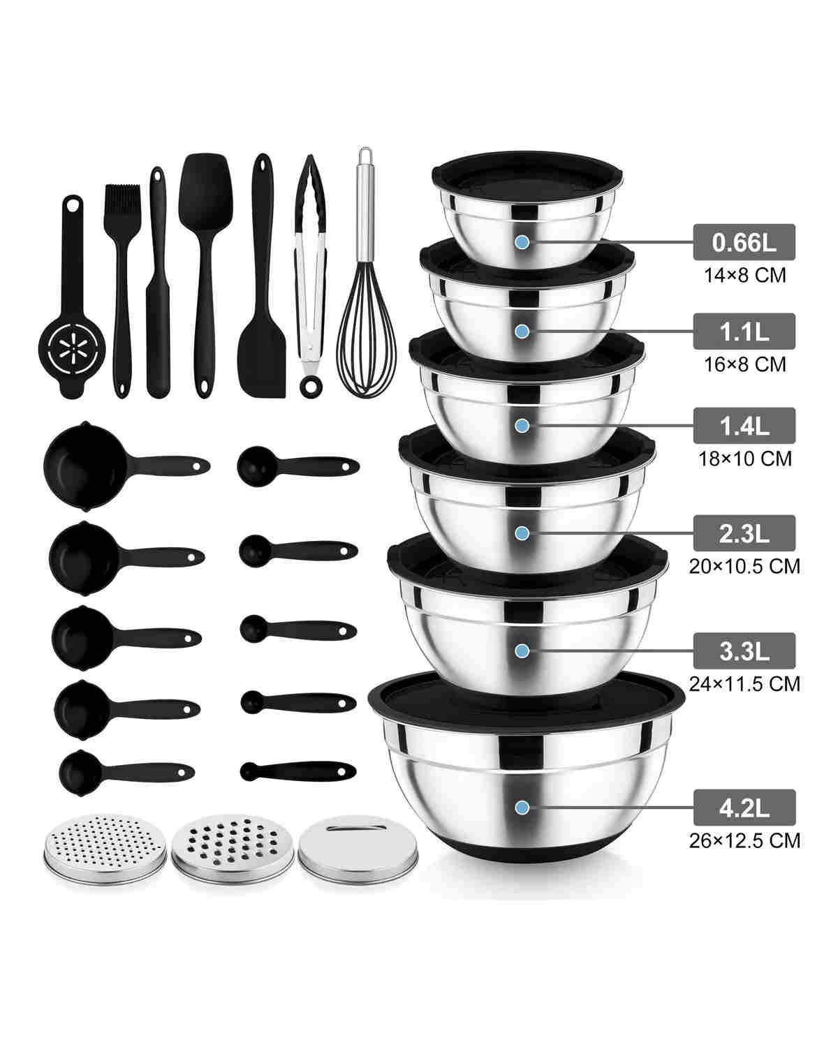 Juego De Bowls Con Tapa Acero Inoxidable Antideslizante Plateado-2