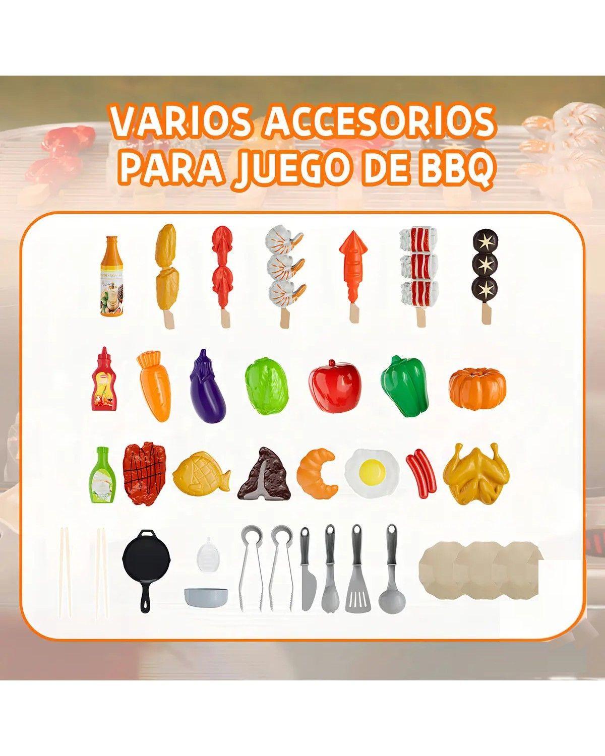 Parrilla Juguete 68 Piezas con Luz Sonido Vapor para Niños-0
